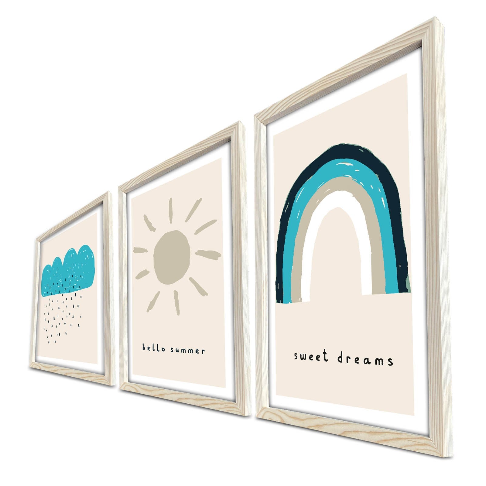 Conjunto de 3 Quadros Decorativos MDF com Moldura - Tons de Azul 53x118cm