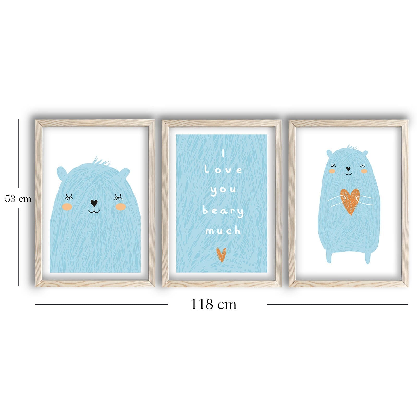 Conjunto de 3 Quadros Decorativos MDF com Moldura - Azul e Branco 53x118cm