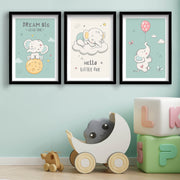 Conjunto de 3 Quadros Decorativos MDF com Moldura - Verde e Branco 53x118cm