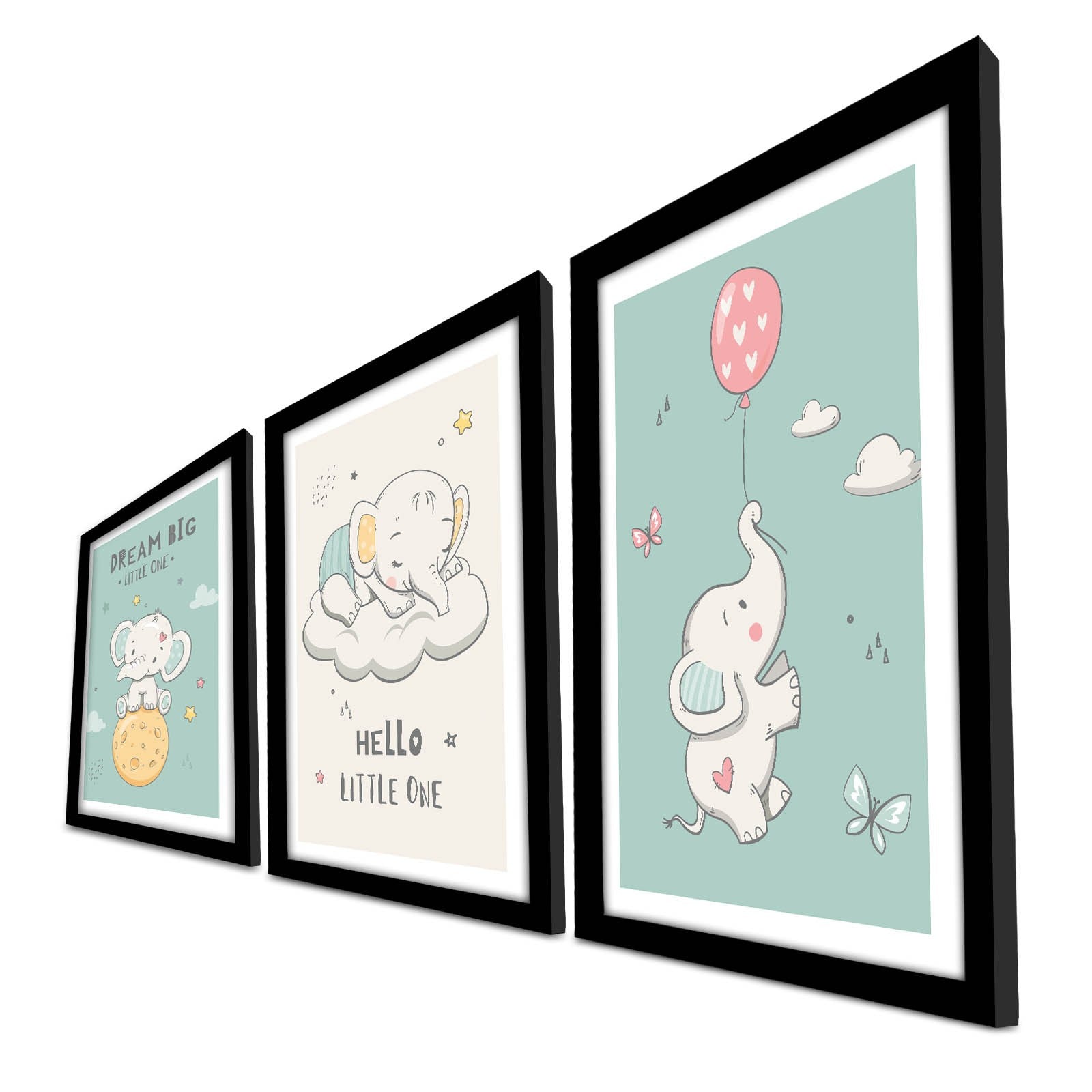 Conjunto de 3 Quadros Decorativos MDF com Moldura - Verde e Branco 53x118cm