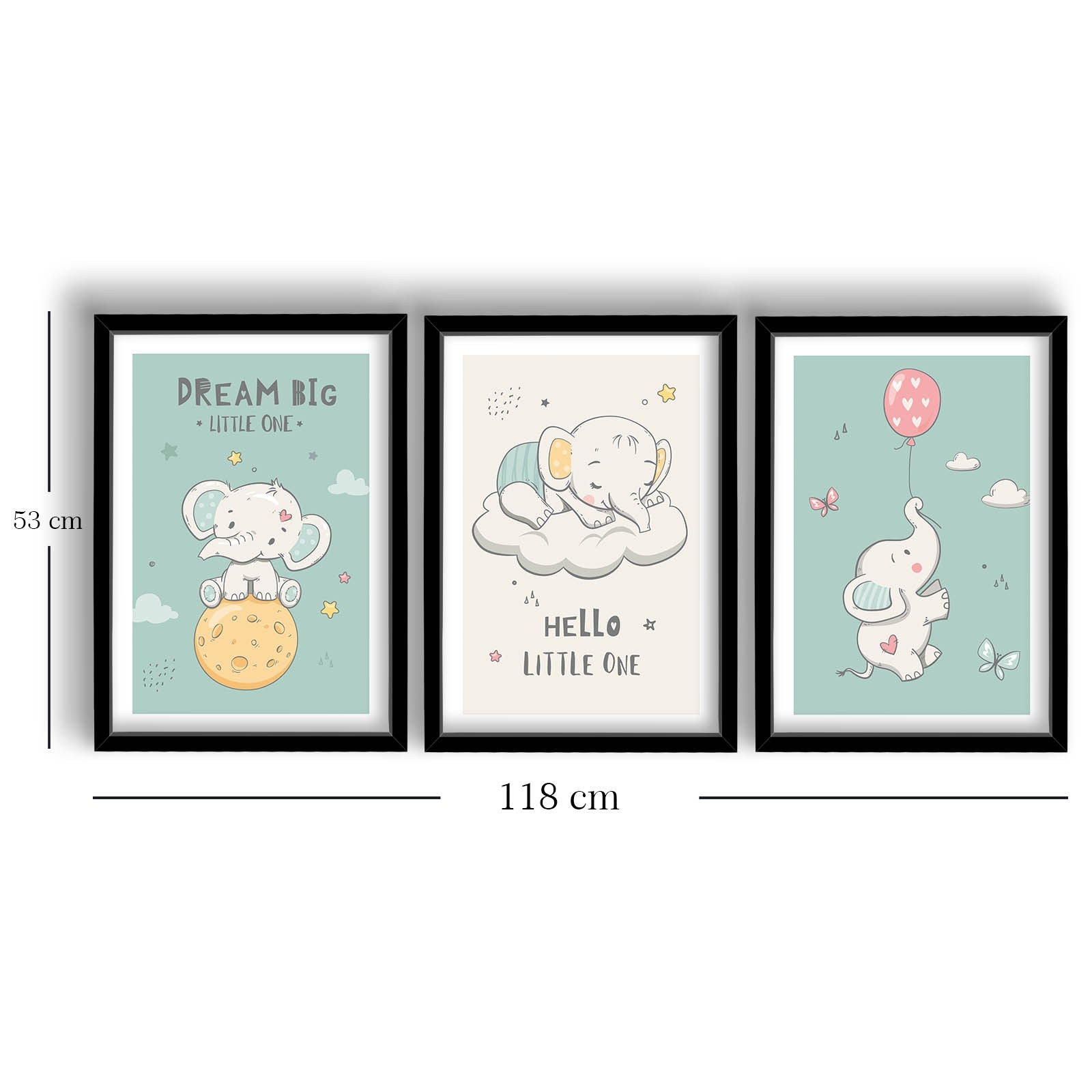 Conjunto de 3 Quadros Decorativos MDF com Moldura - Verde e Branco 53x118cm