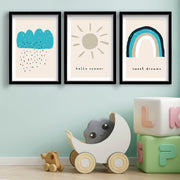 Conjunto de 3 Quadros Decorativos MDF com Moldura - Tons de Azul 53x118cm