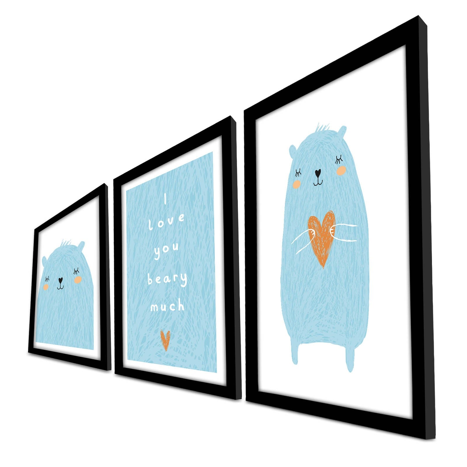 Conjunto de 3 Quadros Decorativos MDF com Moldura - Azul e Branco 53x118cm