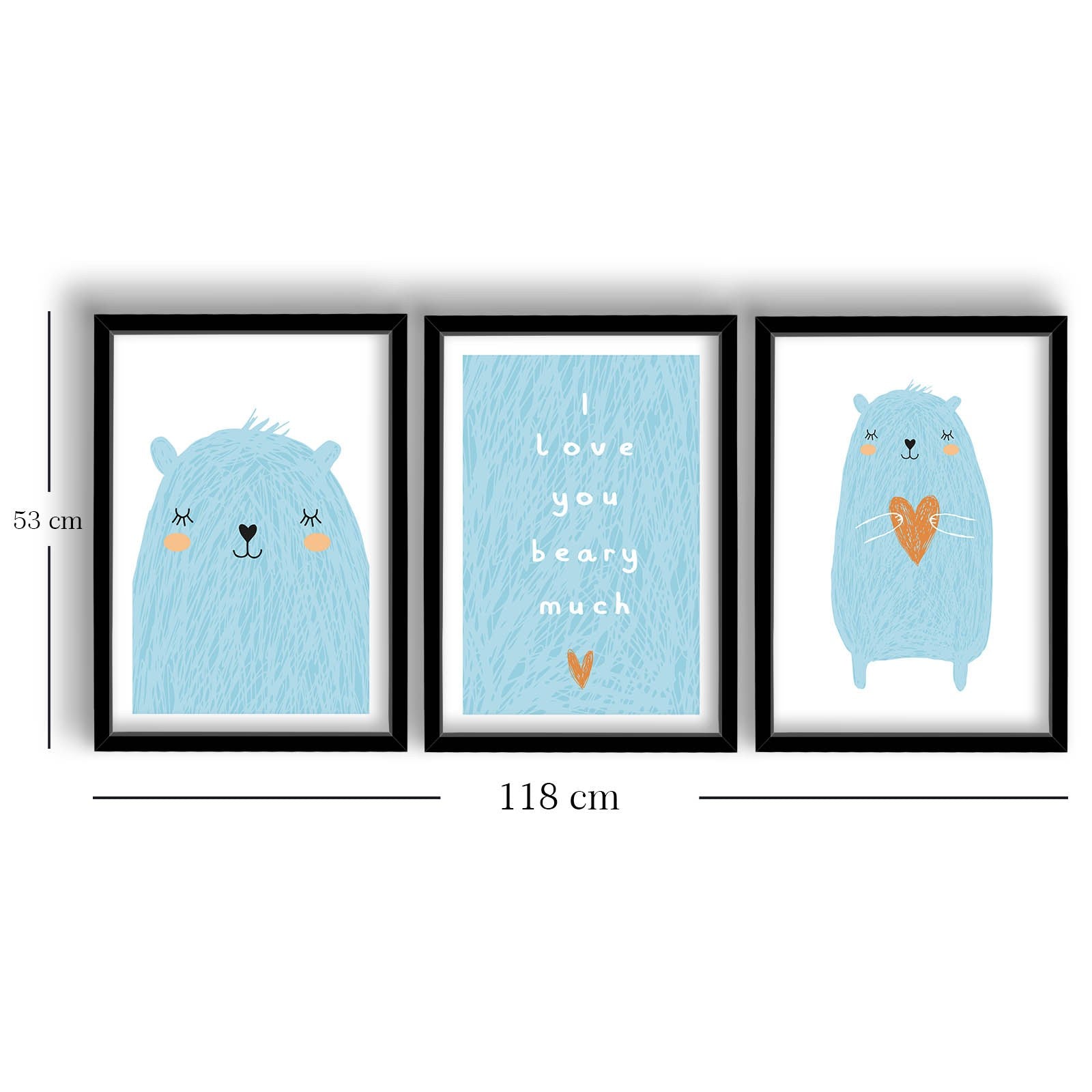 Conjunto de 3 Quadros Decorativos MDF com Moldura - Azul e Branco 53x118cm