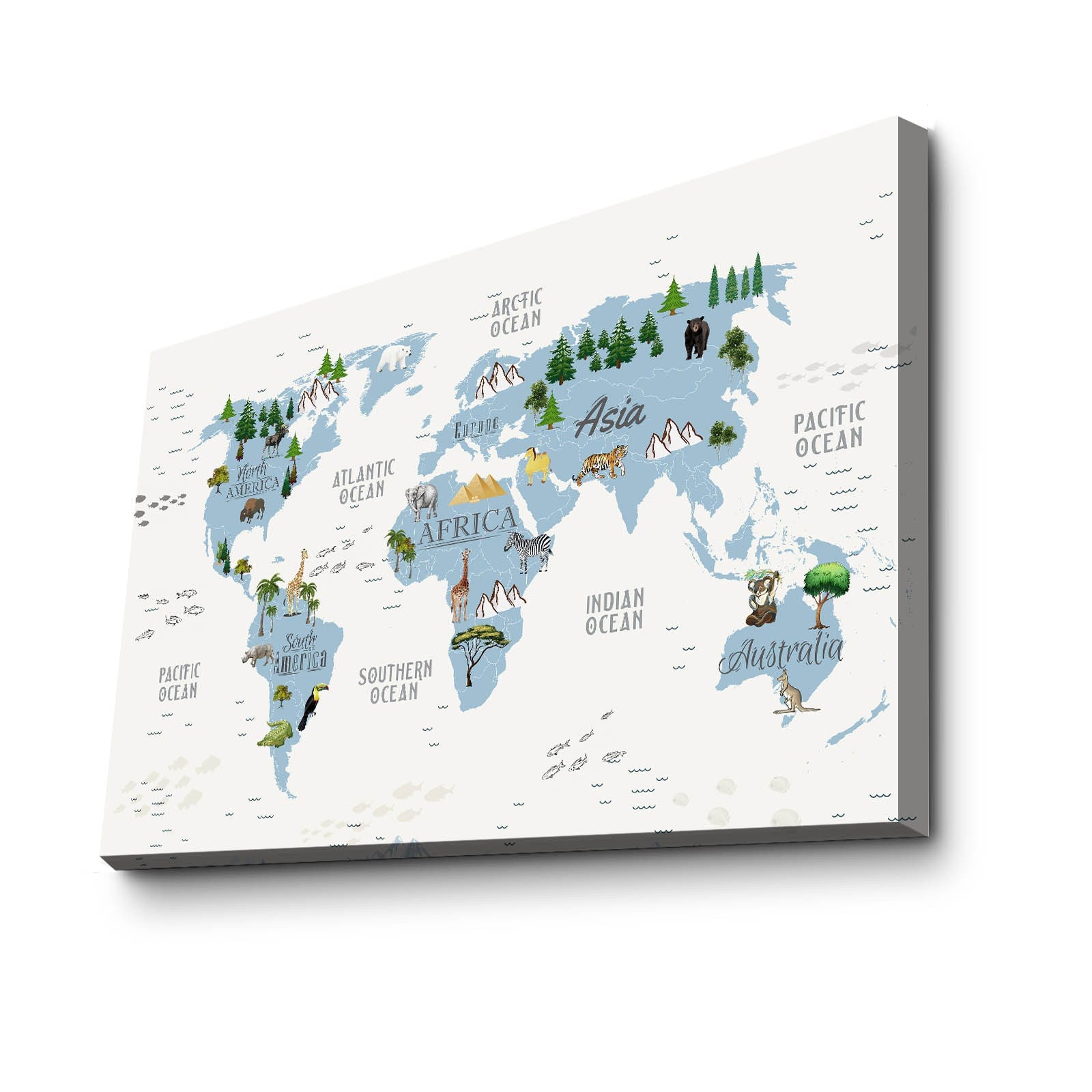 Quadro Decorativo em Tela Azul e Branco com Moldura de Pinho - 45x70cm Canvas 100%