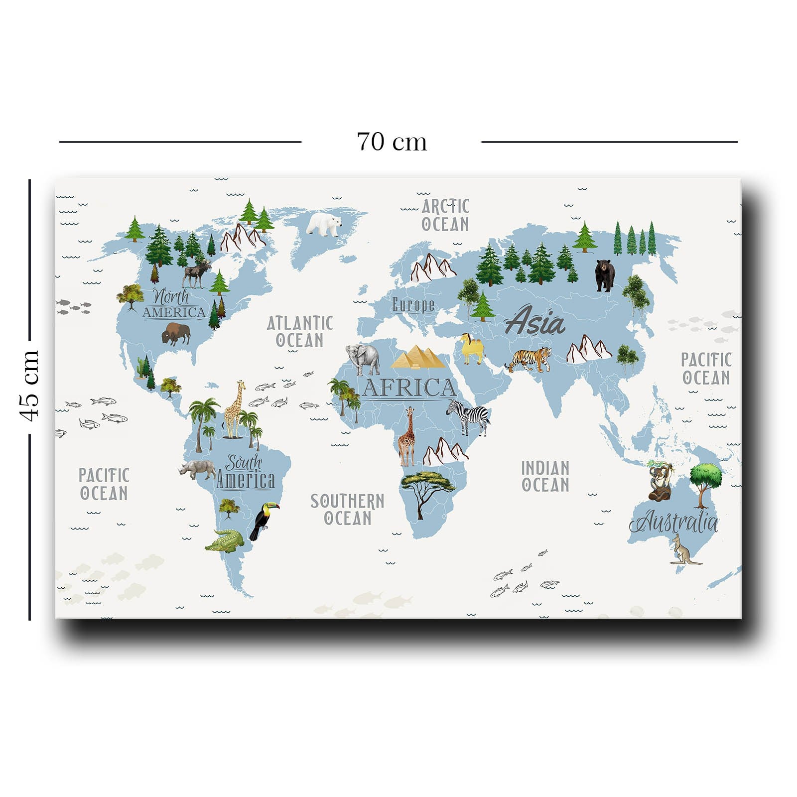 Quadro Decorativo em Tela Azul e Branco com Moldura de Pinho - 45x70cm Canvas 100%