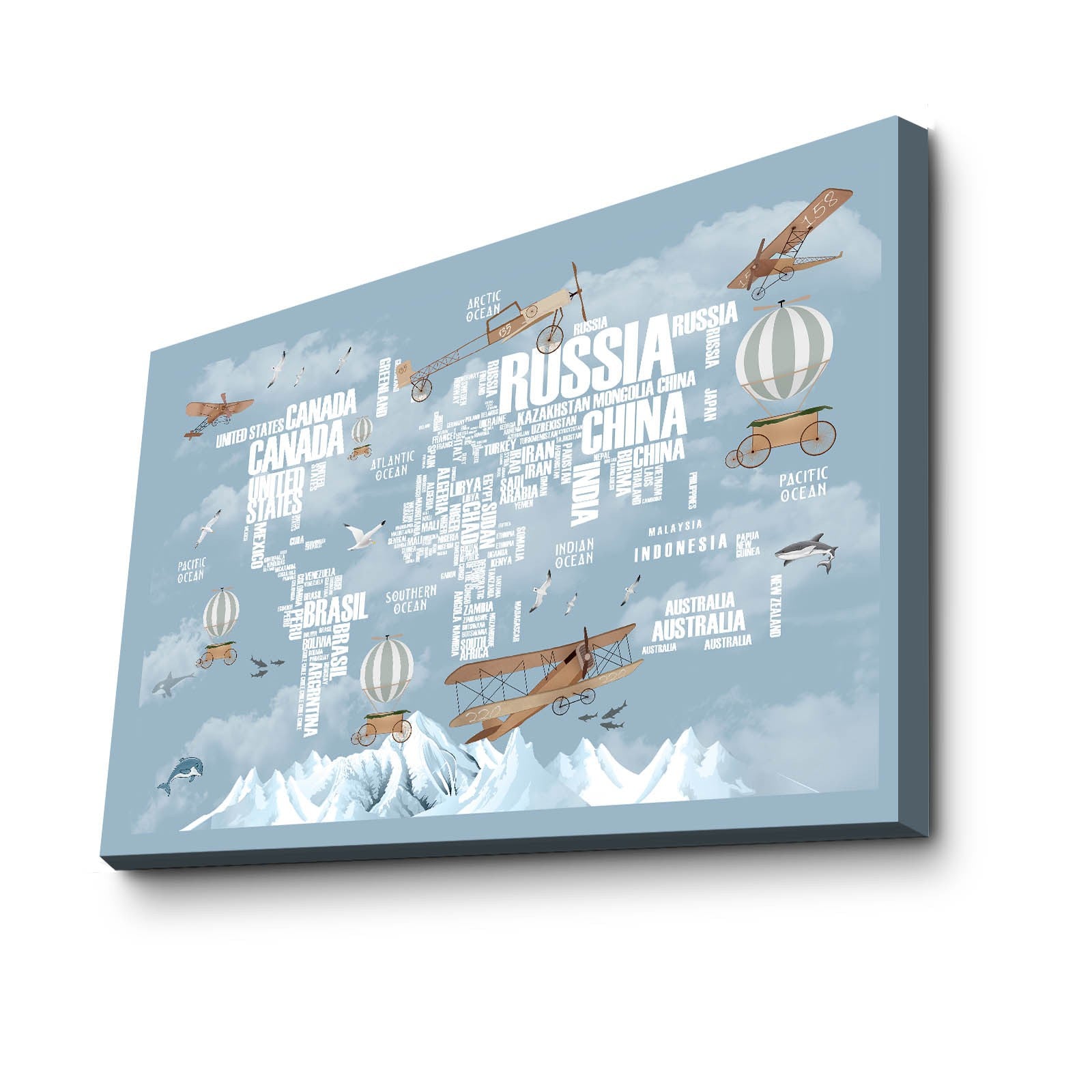 Quadro Decorativo em Tela Azul e Branco com Moldura de Pinho - 45x70cm Canvas 100%