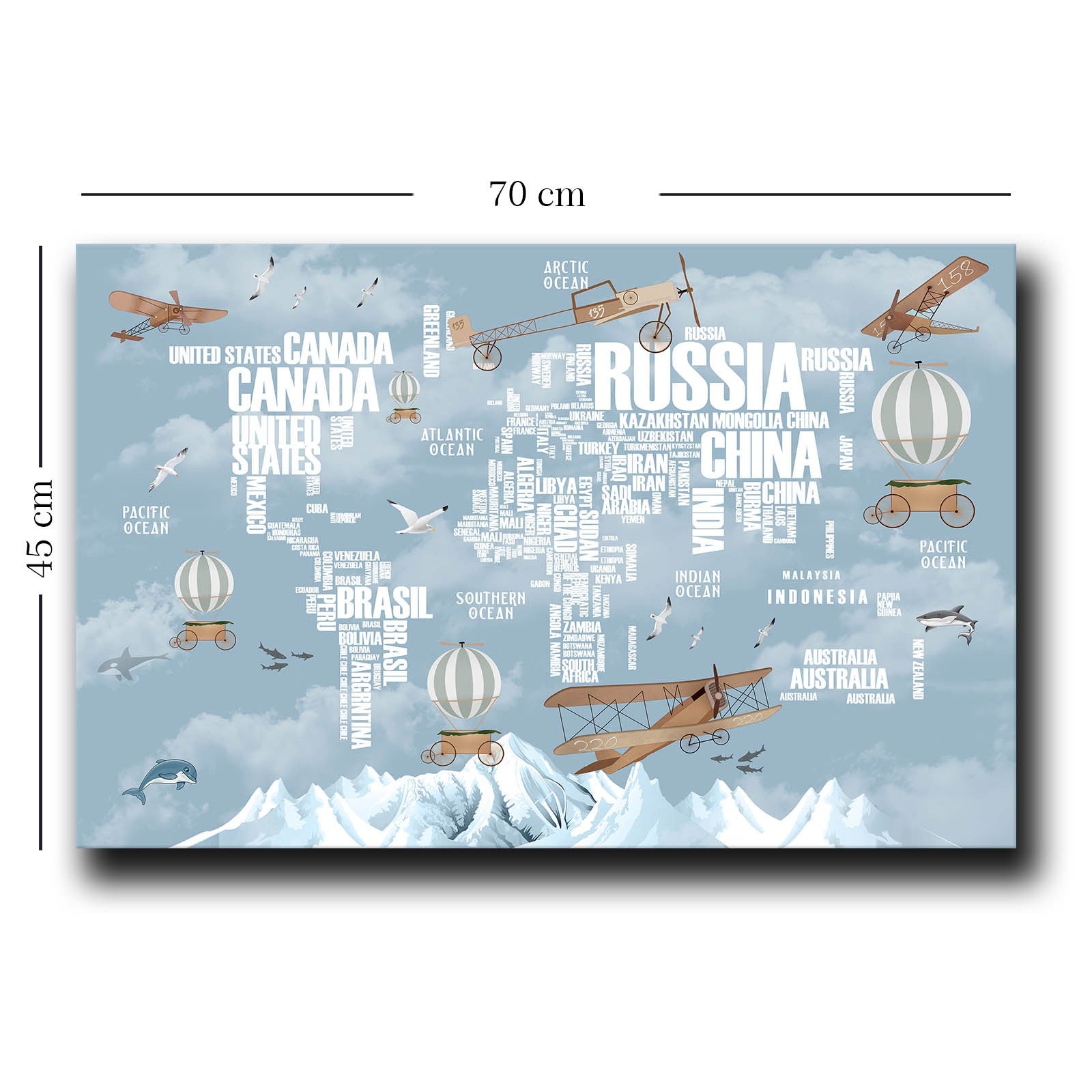 Quadro Decorativo em Tela Azul e Branco com Moldura de Pinho - 45x70cm Canvas 100%