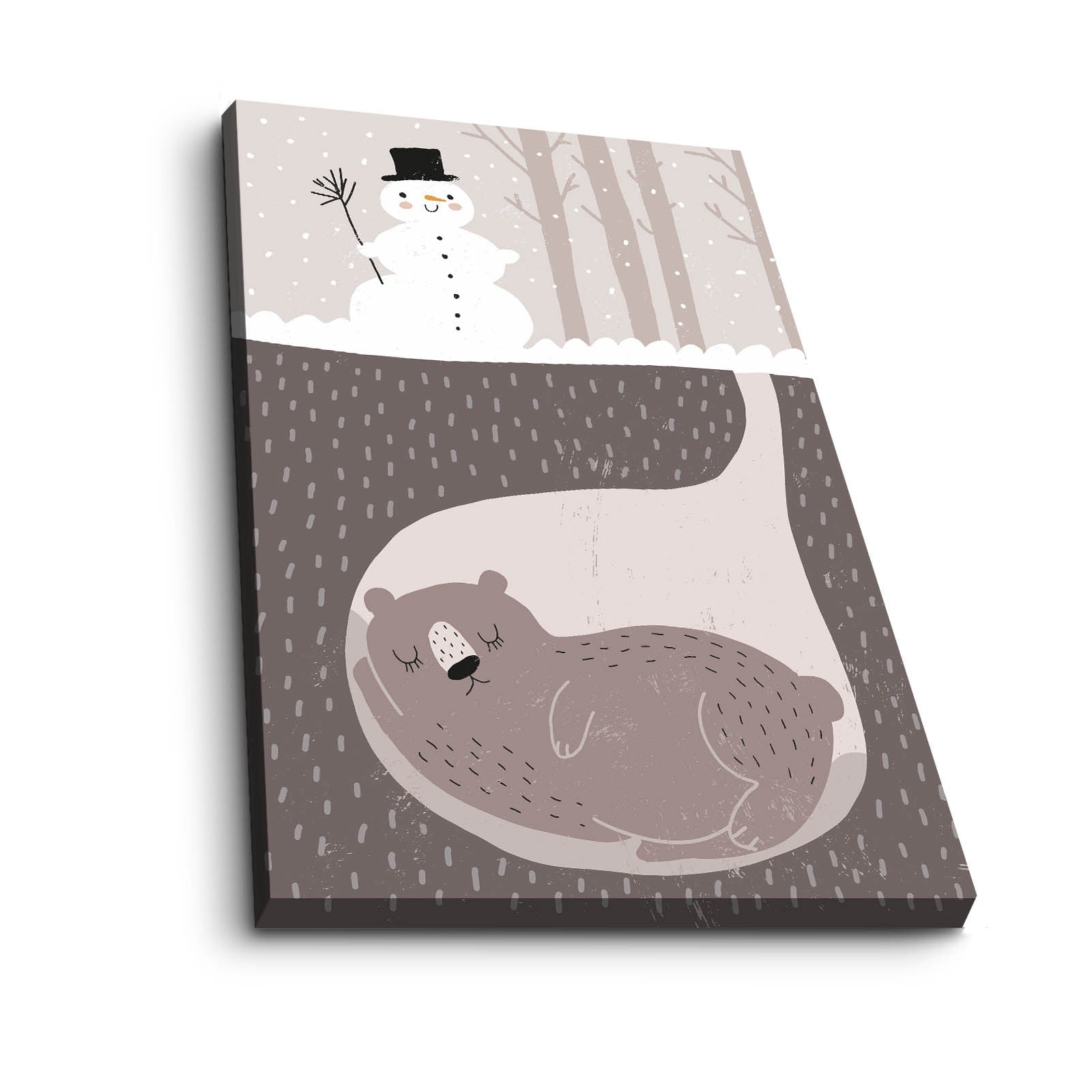 Quadro Decorativo em Tela - Tons Pastel Creme e Cinza com Moldura de Pinho 45x70cm