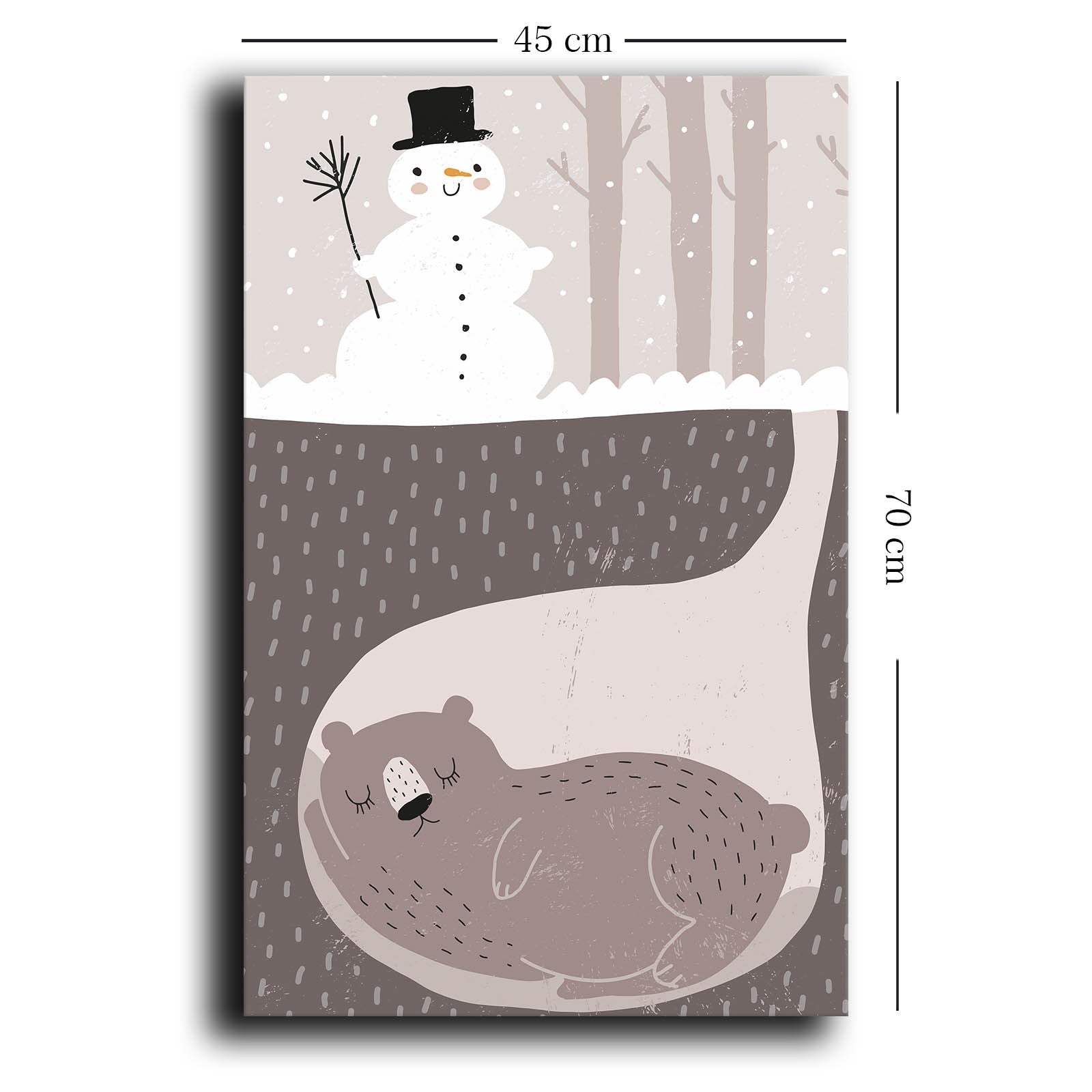 Quadro Decorativo em Tela - Tons Pastel Creme e Cinza com Moldura de Pinho 45x70cm