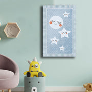 Quadro Decorativo em Tela - Azul e Branco 45x70cm com Moldura de Pinho