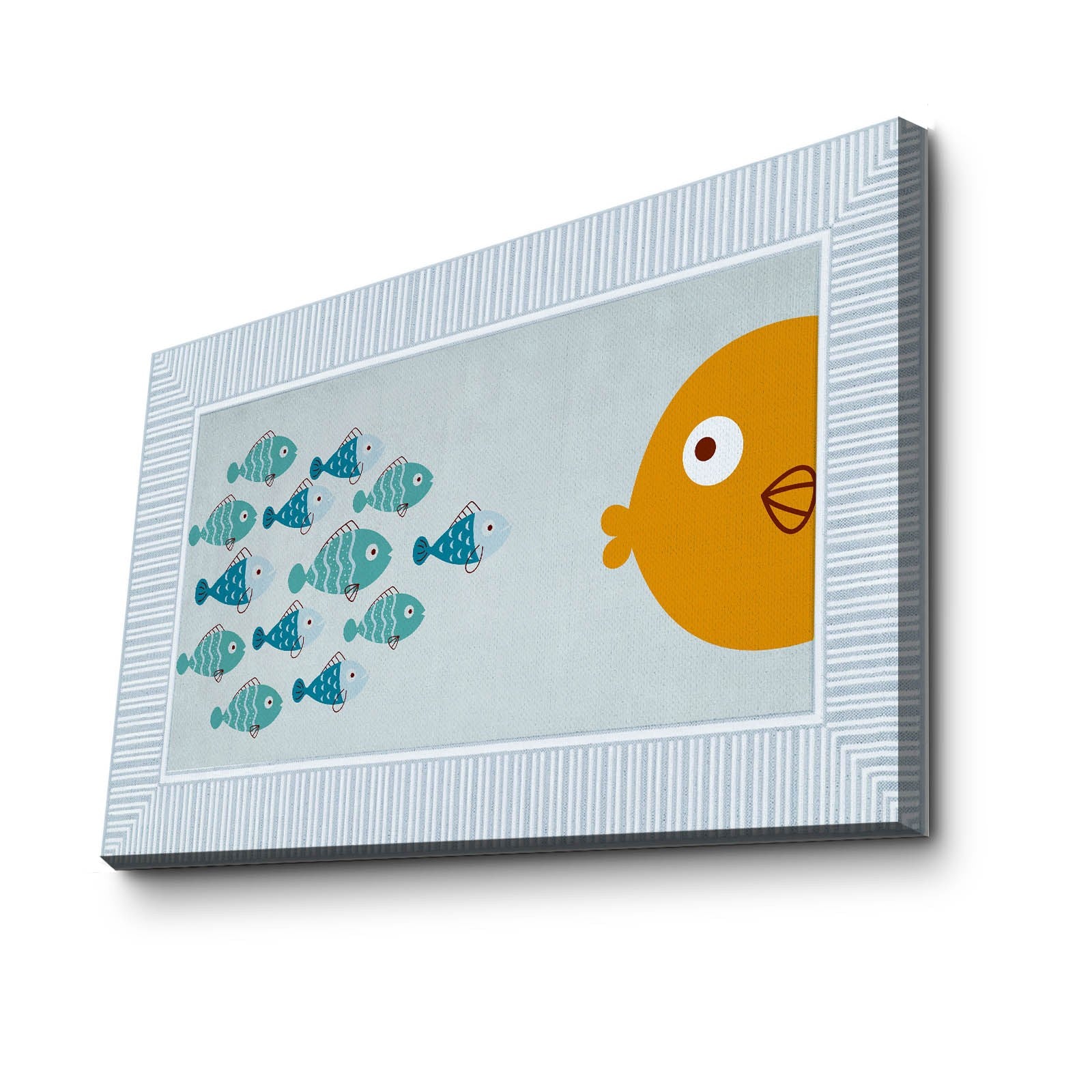 Quadro Decorativo em Tela - Laranja e Azul com Moldura de Pinho 45x70cm - 100% Canvas