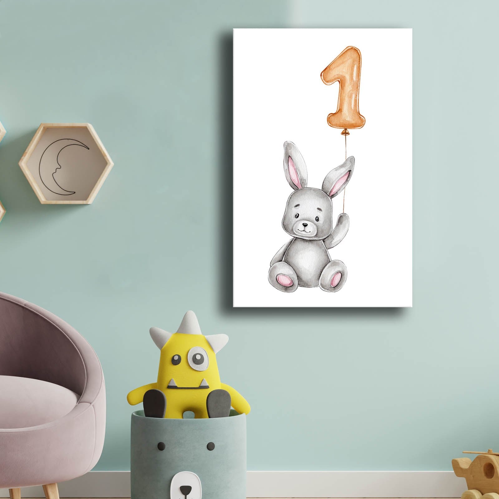 Quadro Decorativo em Tela 45x70cm - Design Moderno Amarelo, Cinzento e Branco com Moldura de Pinho