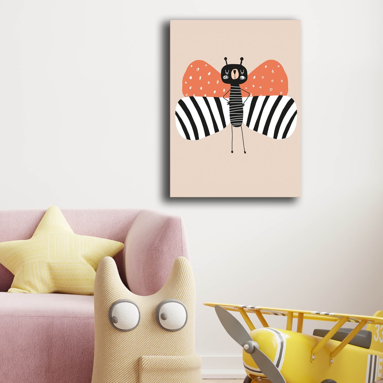 Quadro Decorativo em Tela - Design Moderno Preto, Branco e Laranja com Moldura de Pinho 28x38cm