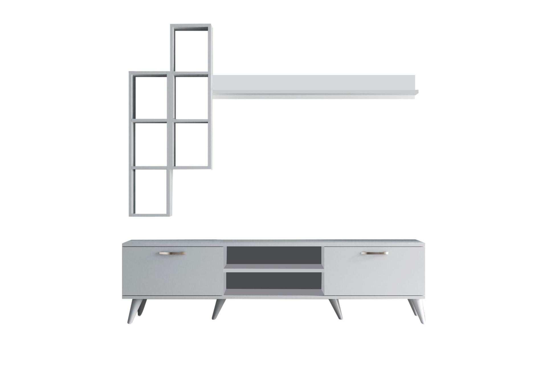 Conjunto TV Branco 180cm com Prateleira de Parede e 2 Armários - Melamina 18mm