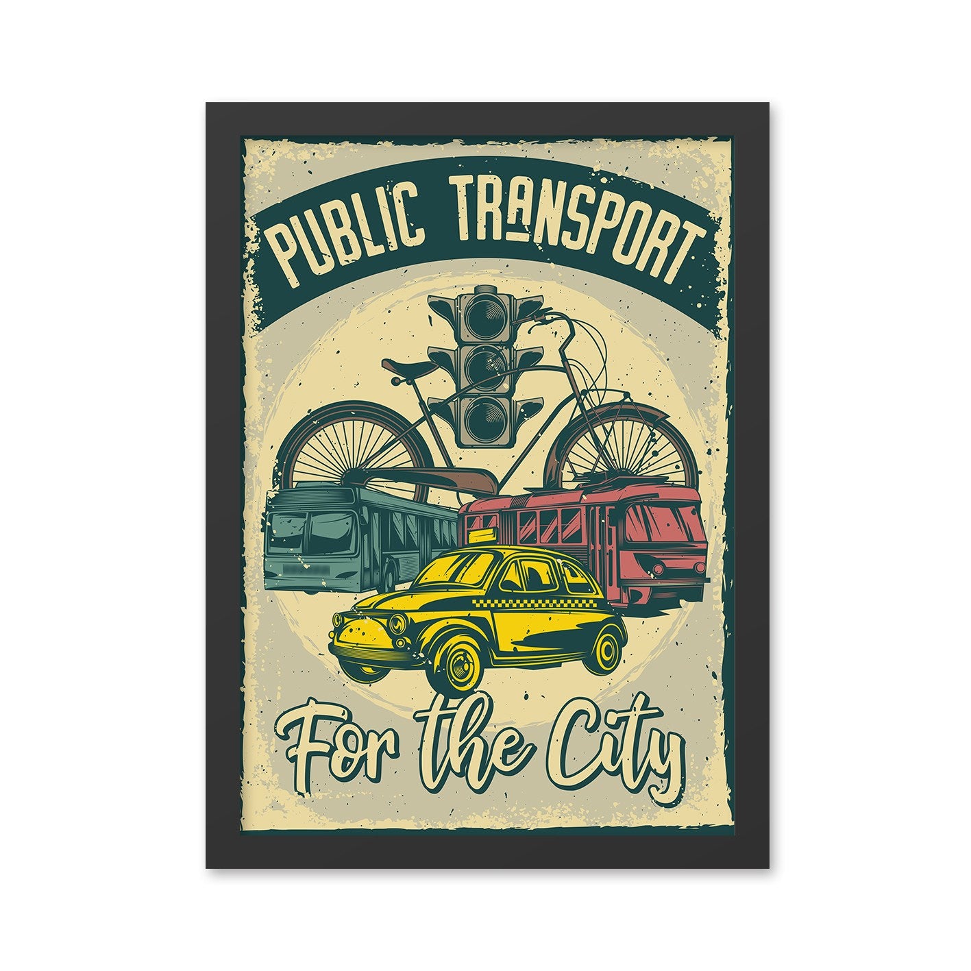 Quadro Decorativo em MDF com Moldura em Poliestireno (2 cm) – Public Transport, 40 x 55 cm, Multicolorido, Impressão Digital UV