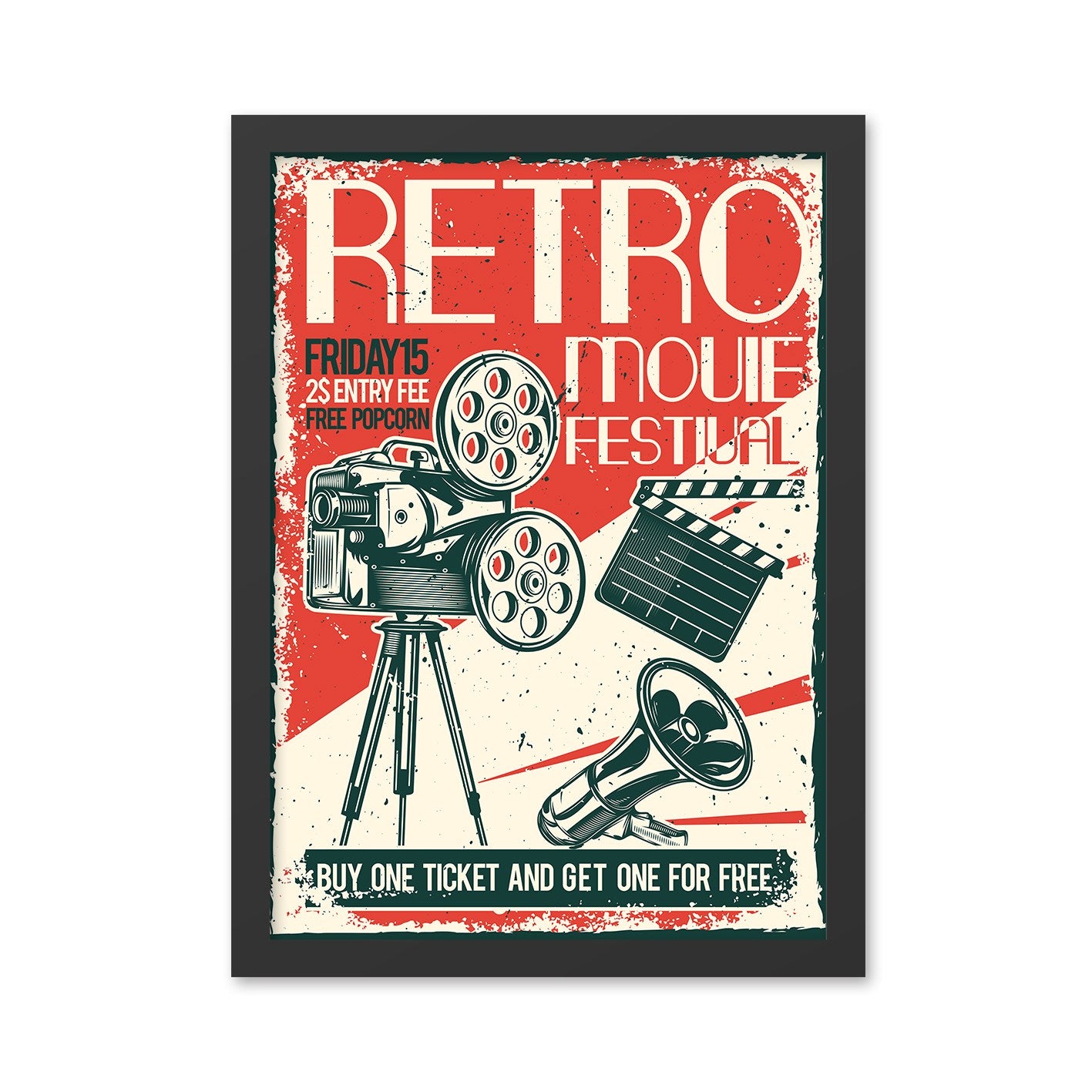 Quadro Decorativo Retro Movie 35 x 45 cm, Multicolor — MDF com moldura em poliestireno (2 cm), impressão UV