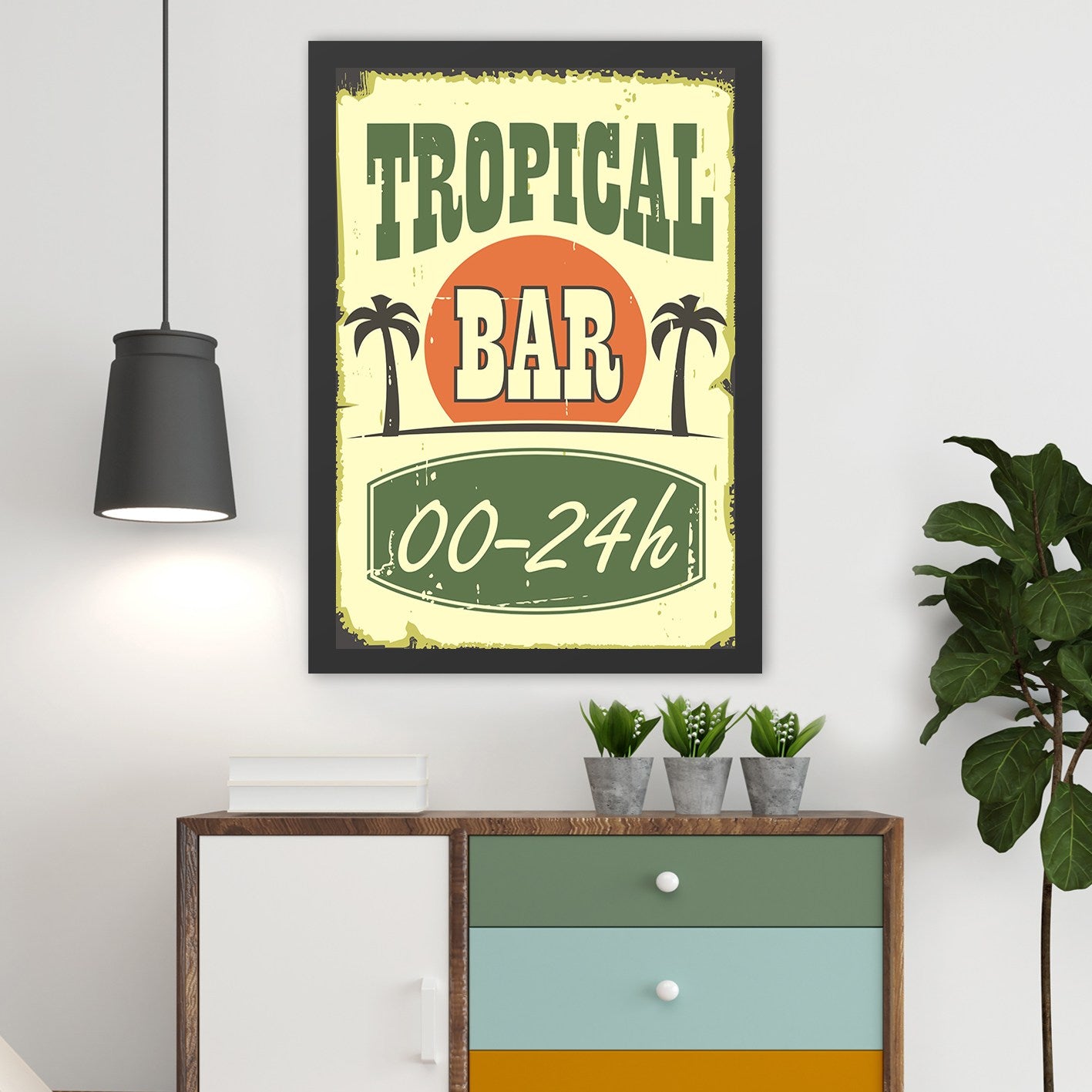 Quadro Decorativo Tropical Bar 40x55 cm – MDF com Moldura em Poliestireno, Multicolor, Impressão UV