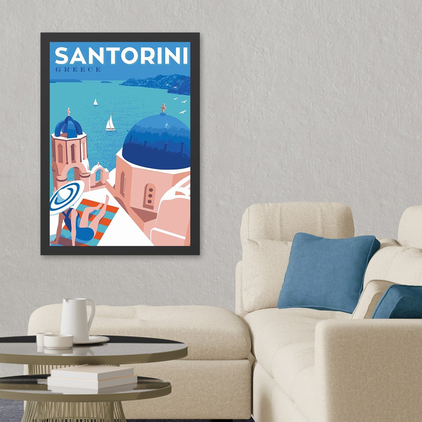 Quadro Decorativo Santorini 40x55 cm, Multicolor, MDF com Moldura em Poliestireno, Impressão UV