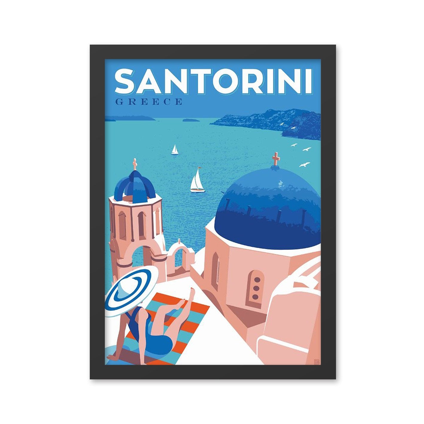 Quadro Decorativo Santorini 55x75 cm em MDF – Multicolor, Impressão UV, Moldura em Poliestireno