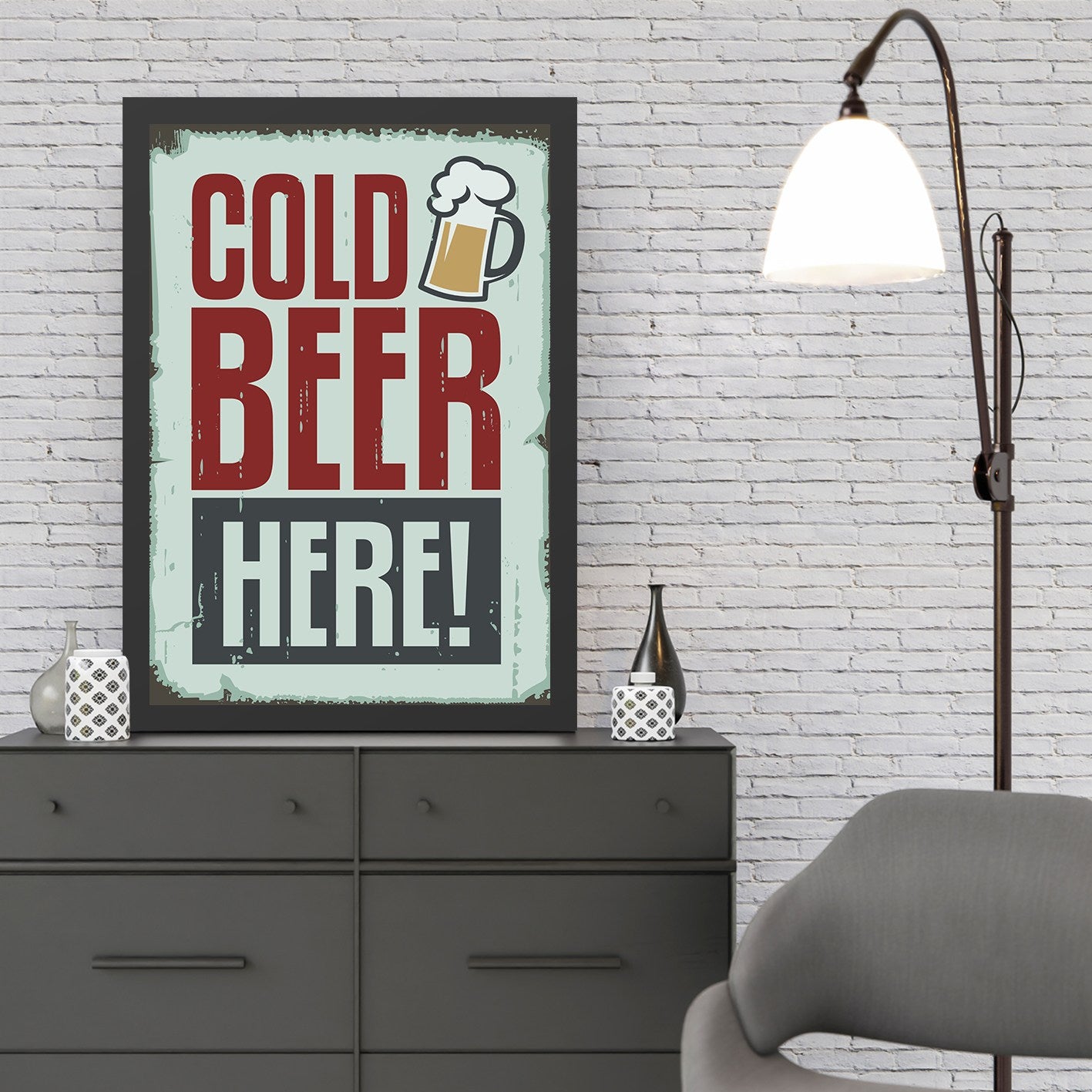Quadro Decorativo Cold Beer 40 x 55 cm em MDF – Multicolor, Moldura em Poliestireno, Impressão UV