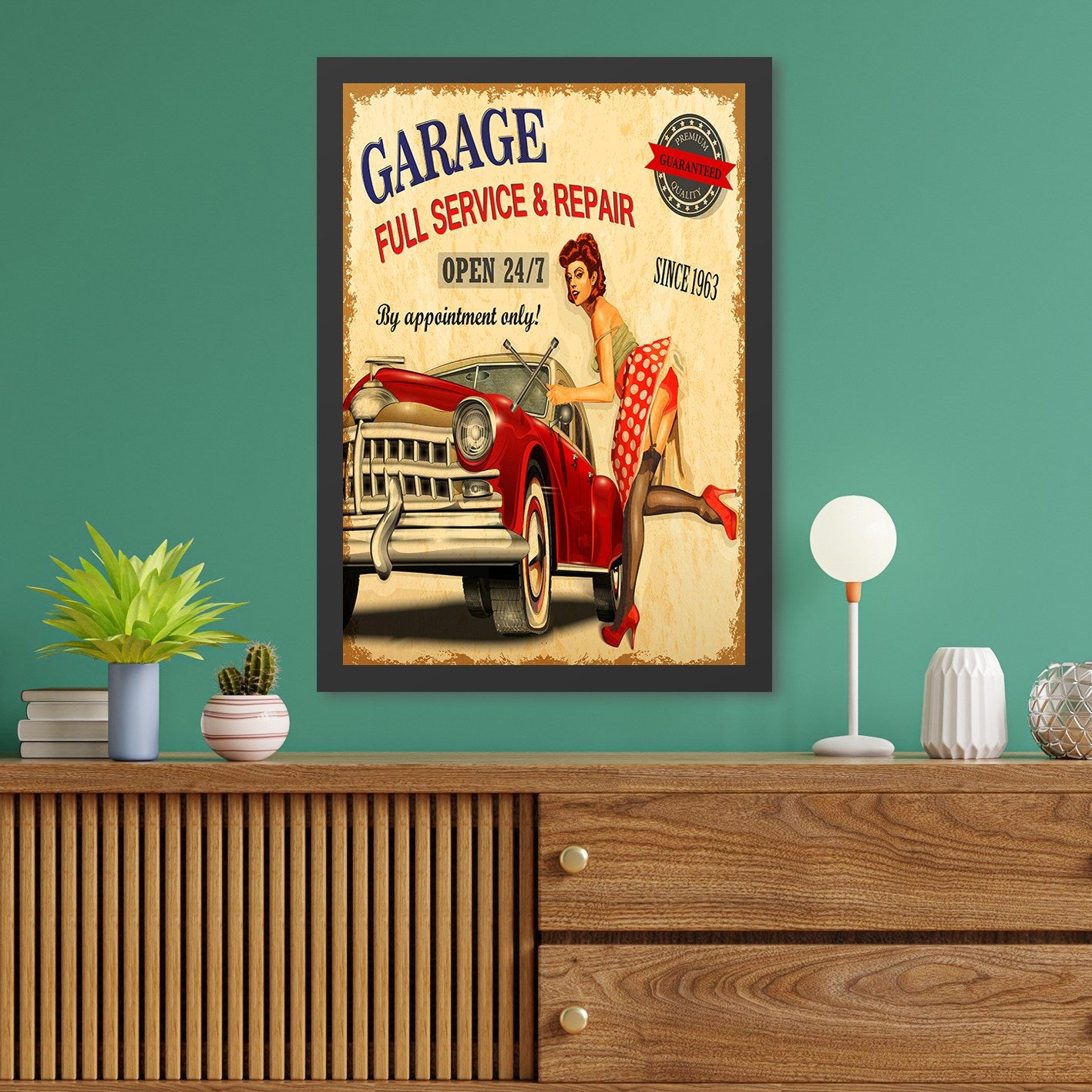 Quadro Decorativo “Garage” 40x55 cm – MDF, Moldura em Poliestireno (2 cm), Impressão UV, Multicolor