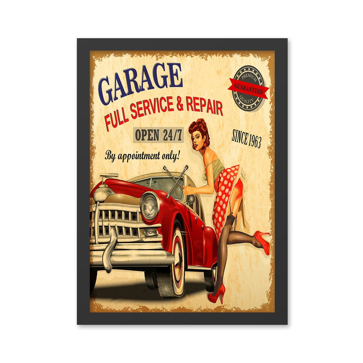 Quadro Decorativo “Garage” 40x55 cm – MDF, Moldura em Poliestireno (2 cm), Impressão UV, Multicolor