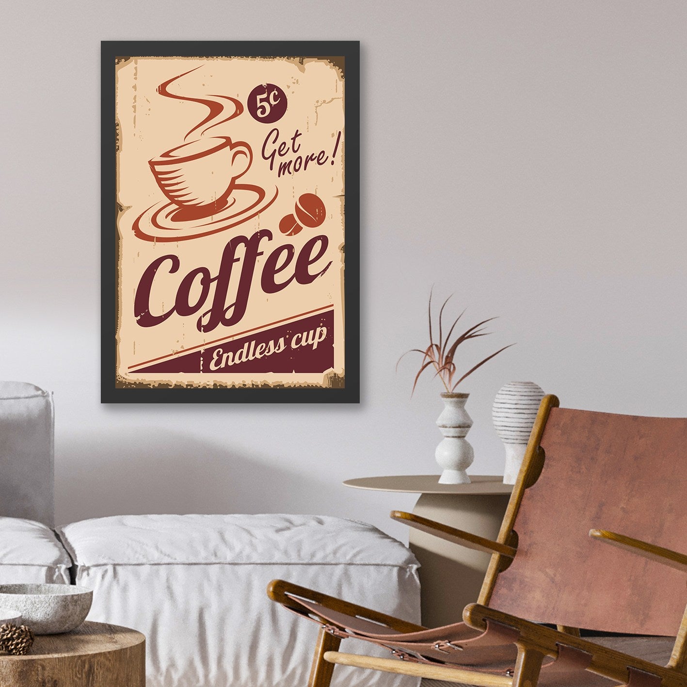 Quadro MDF Decorativo "Coffee" 55x75 cm — Multicolor, Moldura Poliestireno 2 cm, Impressão UV, Pronto a Pendurar