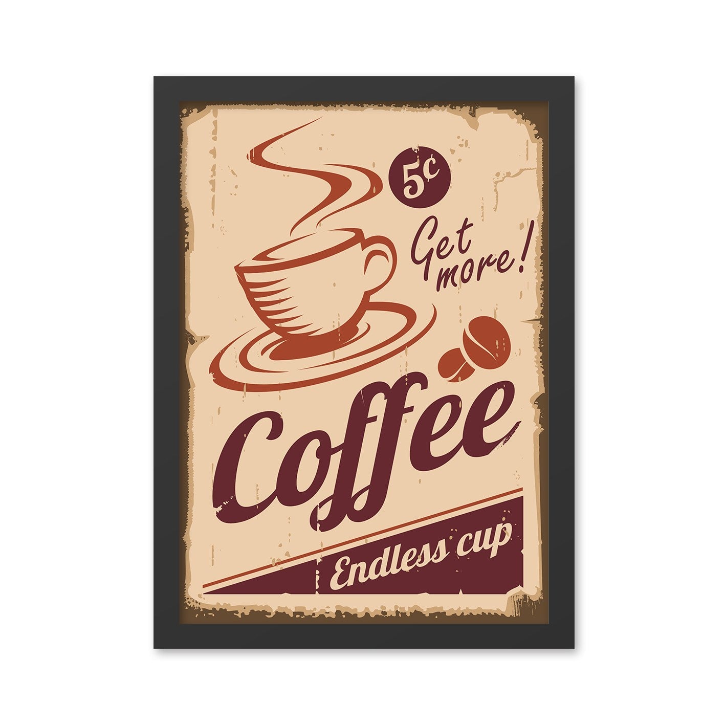 Quadro MDF Decorativo "Coffee" 55x75 cm — Multicolor, Moldura Poliestireno 2 cm, Impressão UV, Pronto a Pendurar