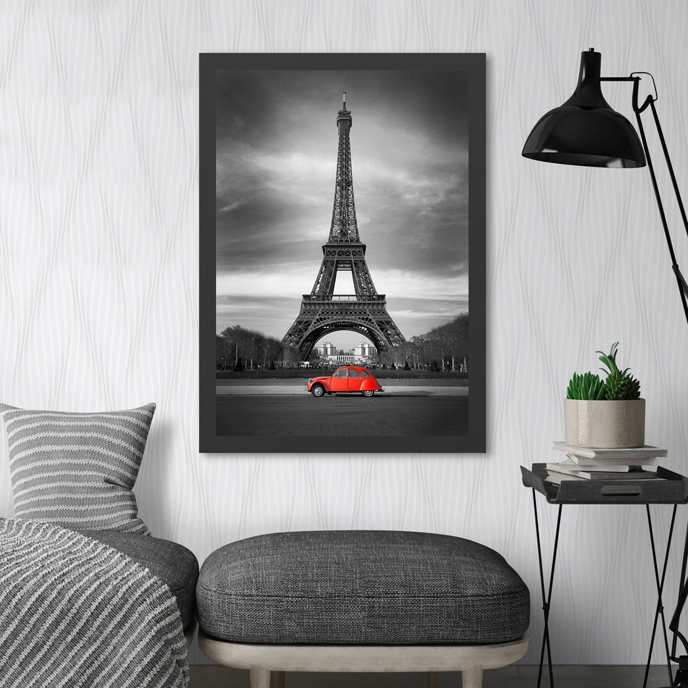 Quadro Decorativo Eiffel Tower 55x75 cm em MDF — Preto/Vermelho, Moldura em Poliestireno, Impressão UV
