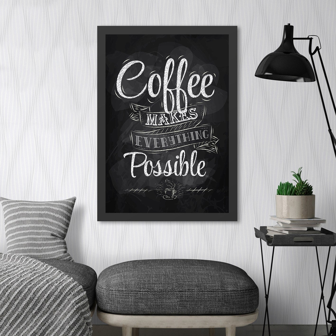 Quadro Decorativo Café 35x45 cm, Preto e Branco, MDF com Moldura em Poliestireno, Impressão UV