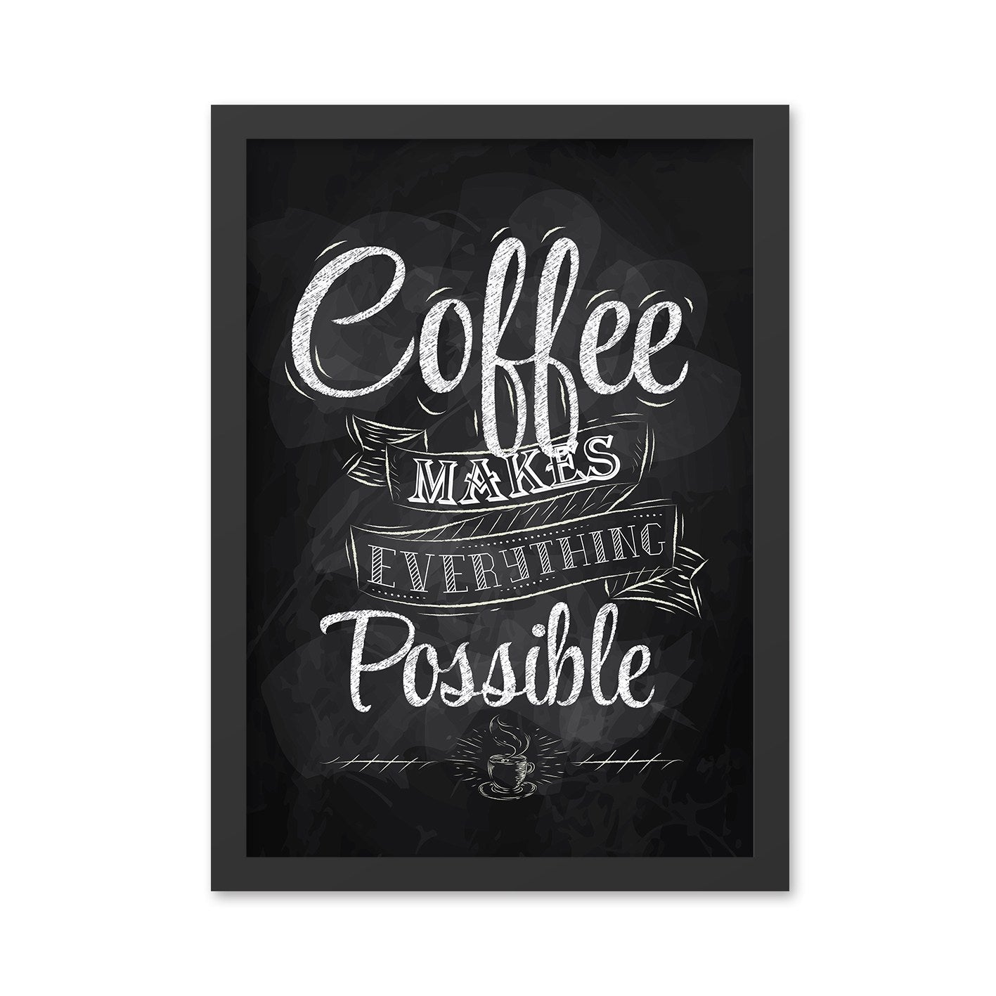 617CLT1184 Coffee 2 – Quadro Decorativo em MDF 55x75 cm, Preto e Branco, Moldura em Poliestireno 2 cm, Impressão UV, pronto a pendurar