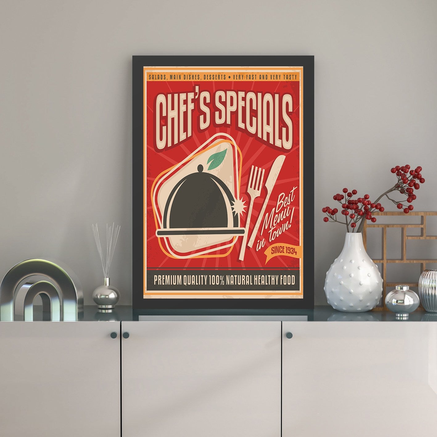 Quadro Decorativo “Chef’s Special” 55 x 75 cm – Multicolor, Impressão UV em MDF com Moldura em Poliestireno (2 cm)