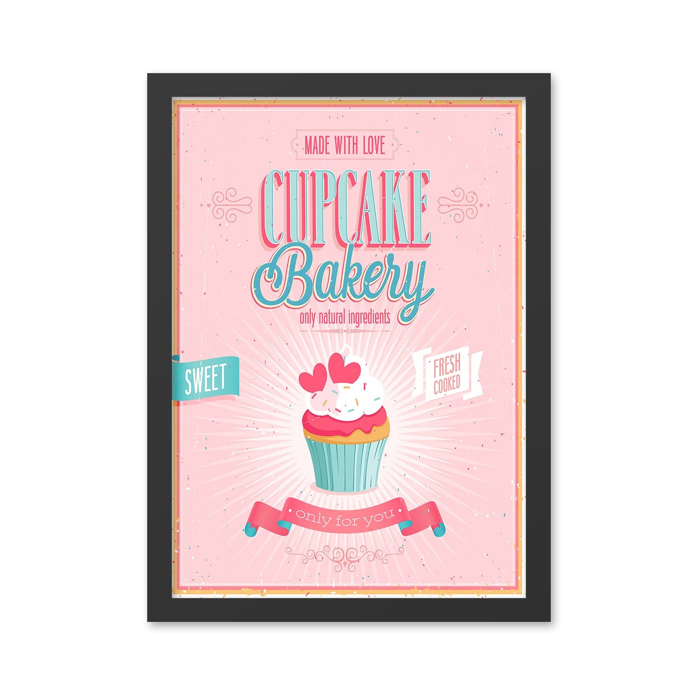 Quadro Decorativo Cupcake Bakery 35x45 cm – Multicolorido, MDF com Impressão UV e Moldura em Poliestireno