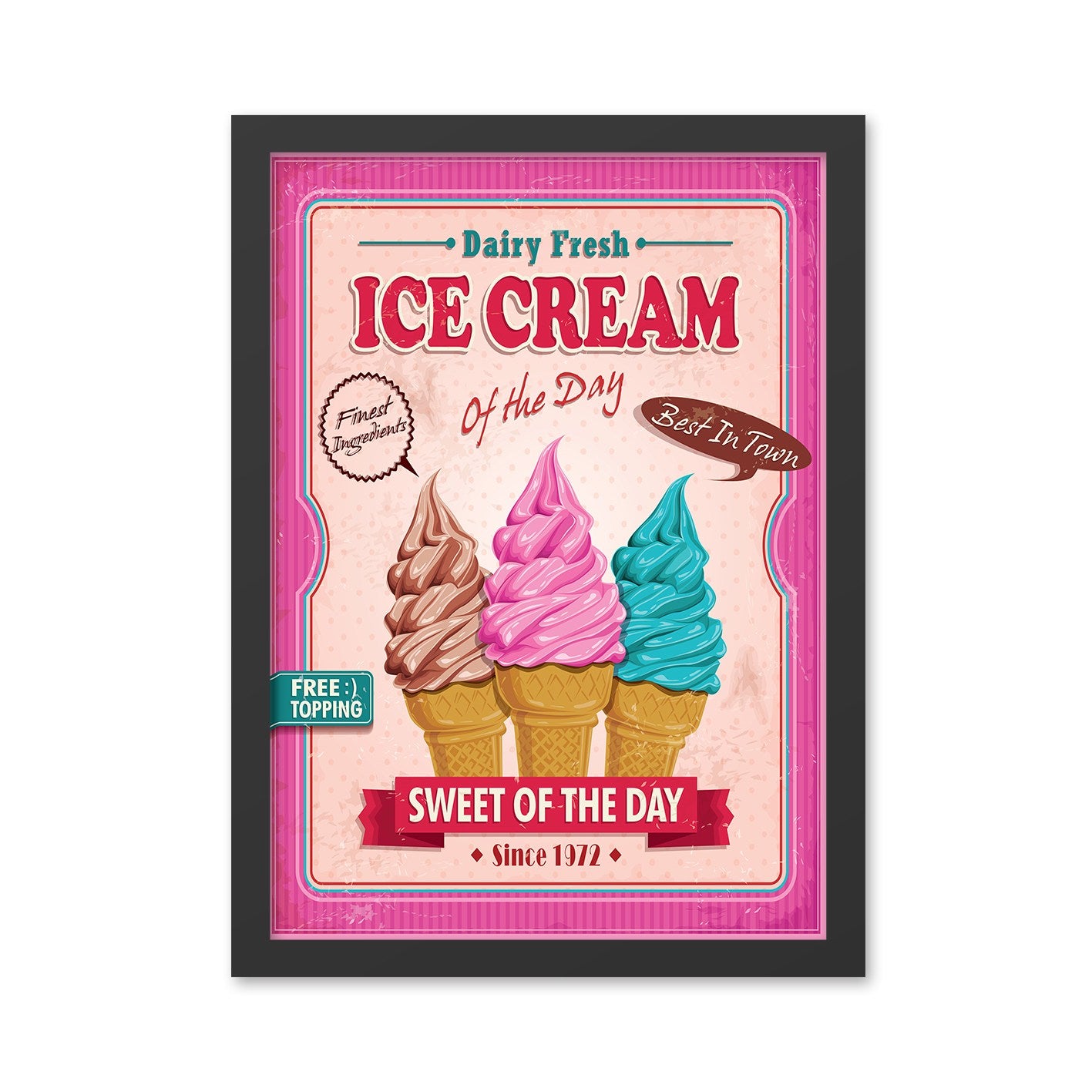Quadro Decorativo em MDF “Ice Cream” 40x55 cm – Multicor, Impressão UV, Moldura 2 cm