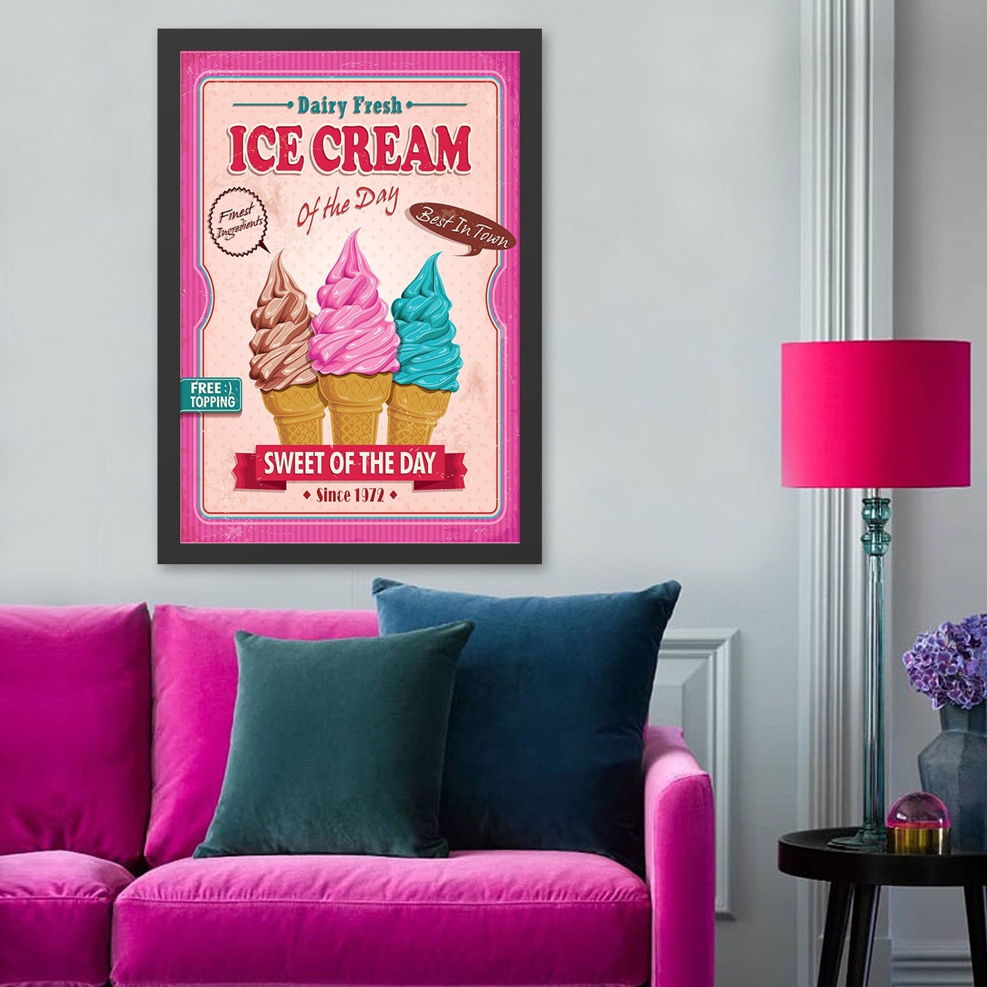 Quadro Decorativo Ice Cream 55x75 cm – MDF com Moldura em Poliestireno (2 cm), Multicor, Impressão UV