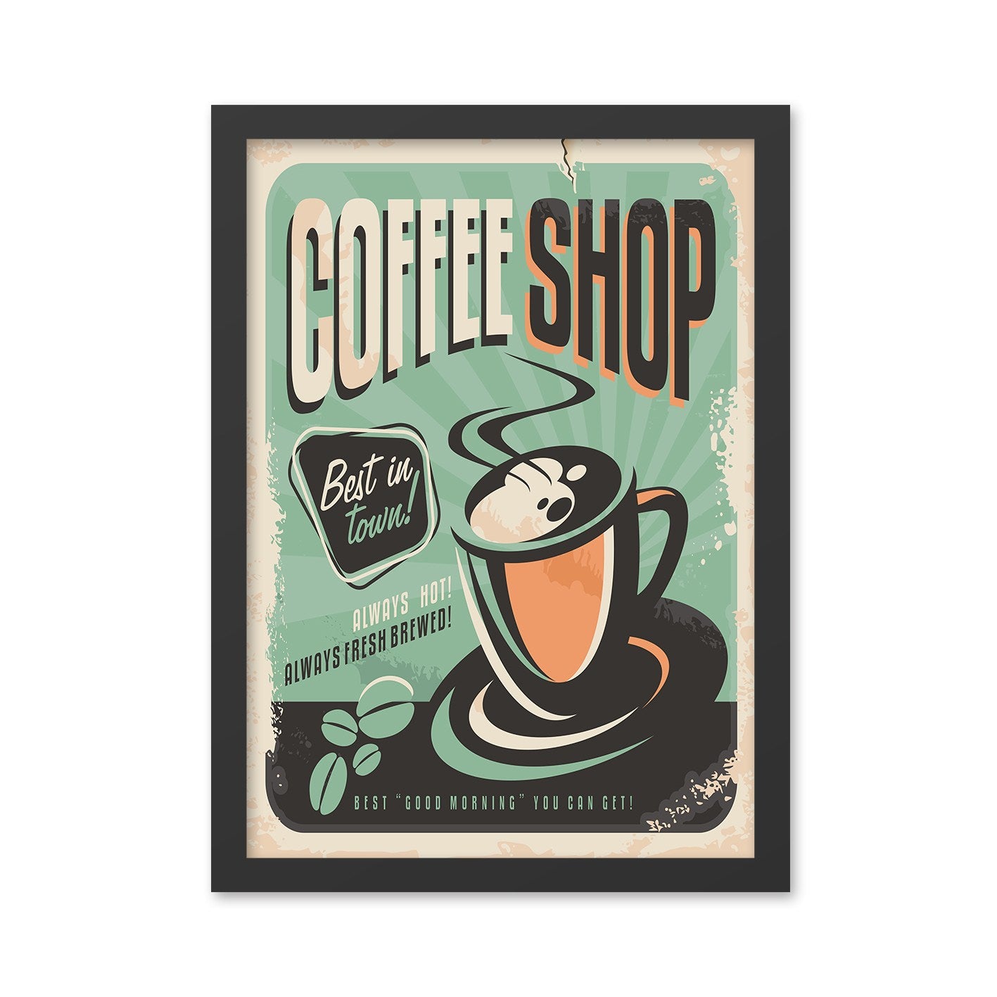 Quadro Decorativo Coffee Shop 35x45 cm – Impressão UV em MDF com Moldura, Multicolor, Pronto a Pendurar