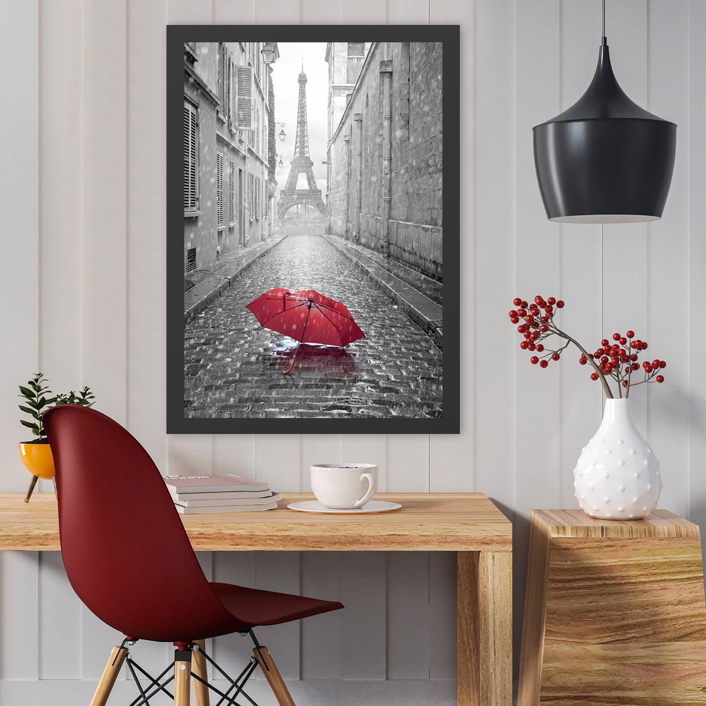 Quadro Decorativo Moldurado Torre Eiffel 2 (35 x 45 cm) – Preto e Vermelho | Impressão UV em MDF, Moldura em Poliestireno 2 cm