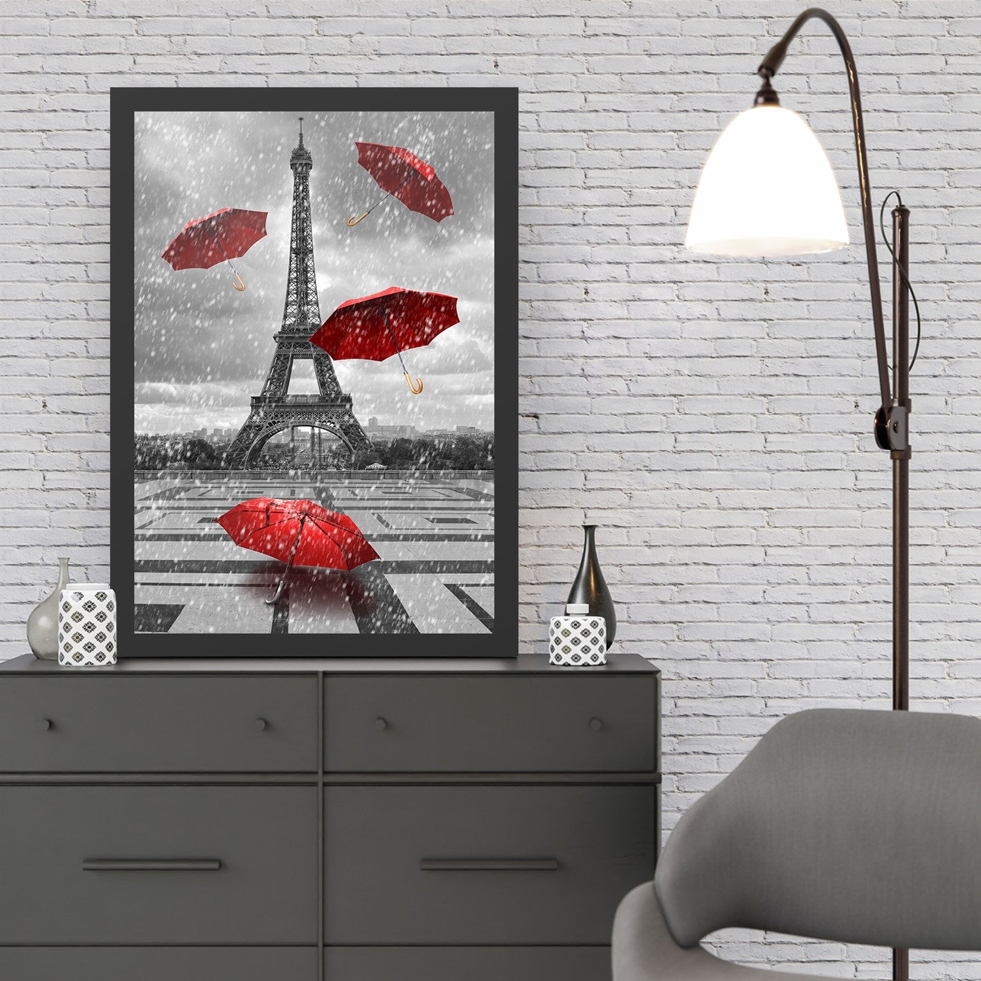 Quadro Decorativo Eiffel Tower 3 40x55 cm — MDF com Moldura em Poliestireno 2 cm, Impressão UV — Preto/Vermelho