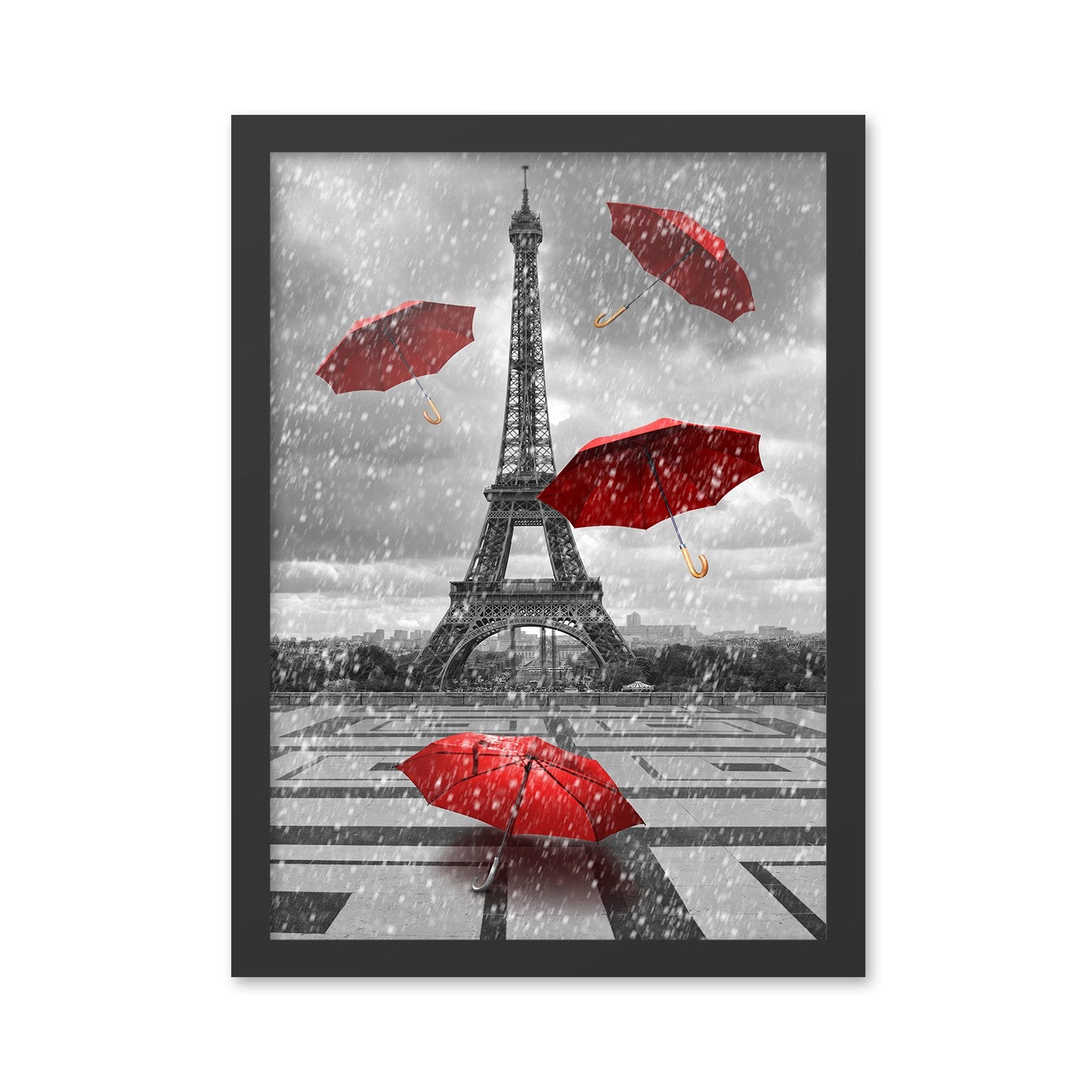 Quadro Decorativo Moldurado Eiffel Tower 3 55x75 cm – Preto/Vermelho, MDF, Impressão UV, Pronto a Pendurar