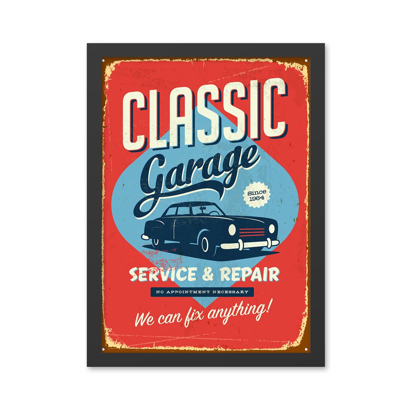 Quadro Decorativo Classic Garage 40 x 55 cm – MDF com Moldura em Poliestireno, Impressão UV, Multicolor, Pronto a Pendurar