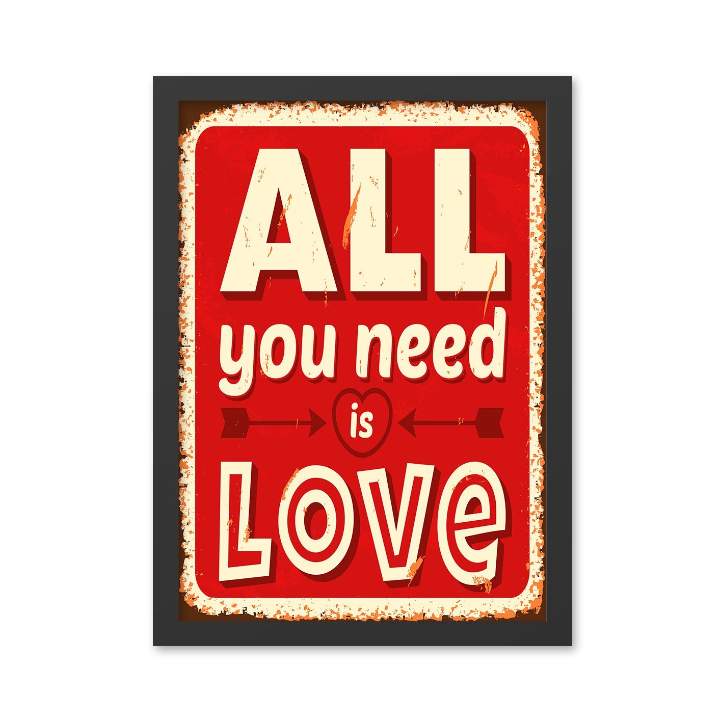 Quadro Decorativo MDF com Moldura (Poliestireno 2 cm) 35 x 45 cm – “Love” Vermelho/Creme, Impressão UV, Pronto a Pendurar