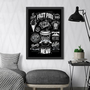Quadro Decorativo Fast Food 35x45 cm em MDF com Moldura Poliestireno 2 cm – Preto/Branco, Impressão UV, Pronto a Pendurar