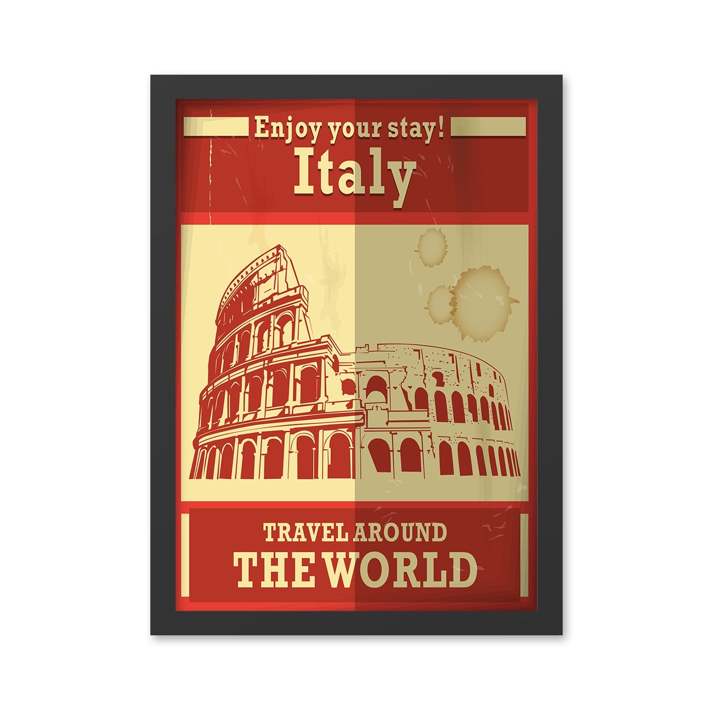 Quadro Decorativo "Itália" 40 x 55 cm em MDF, Moldura em Poliestireno 2 cm, Impressão UV – Vermelho/Creme