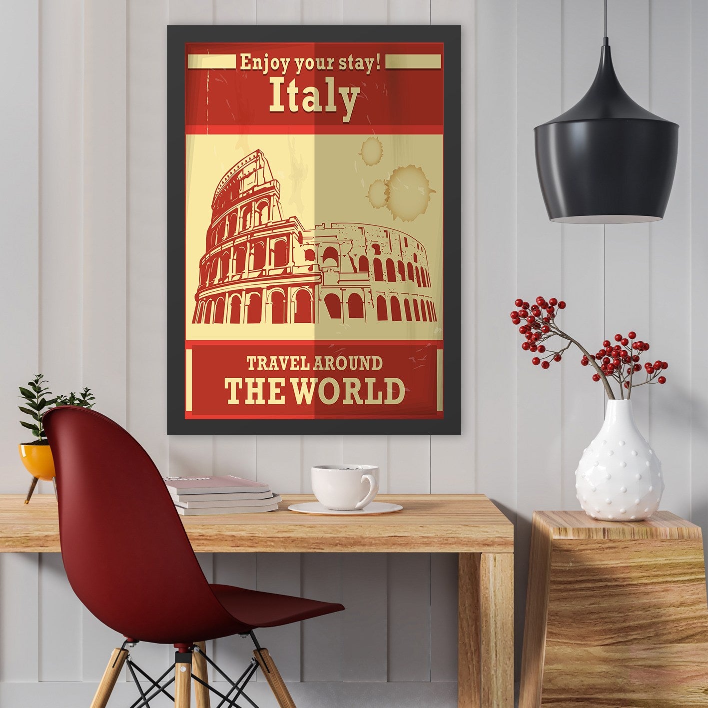 Quadro Decorativo Itália 55x75 cm em MDF com Moldura em Poliestireno 2 cm – Impressão UV – Vermelho/Creme