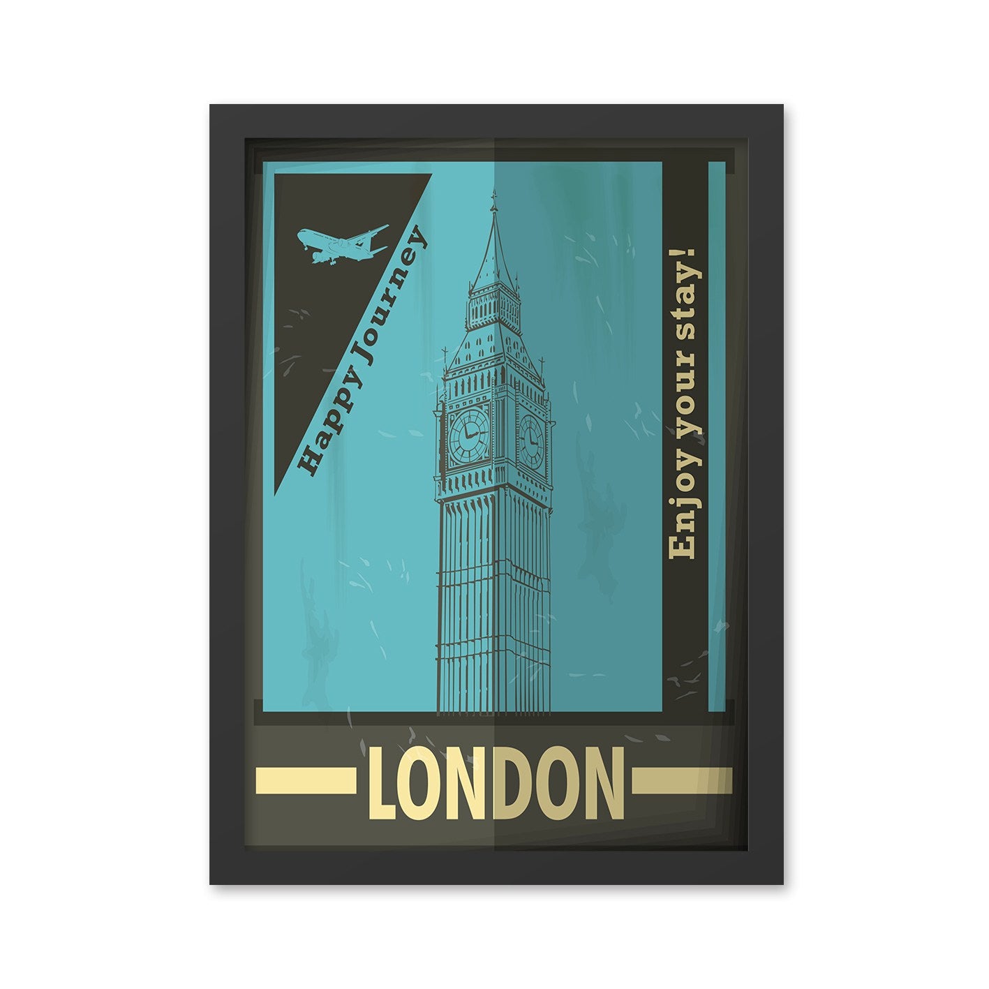 Quadro Decorativo em MDF com Moldura London 2 55x75 cm – Turquesa/Preto, Impressão UV, Pronto a Pendurar