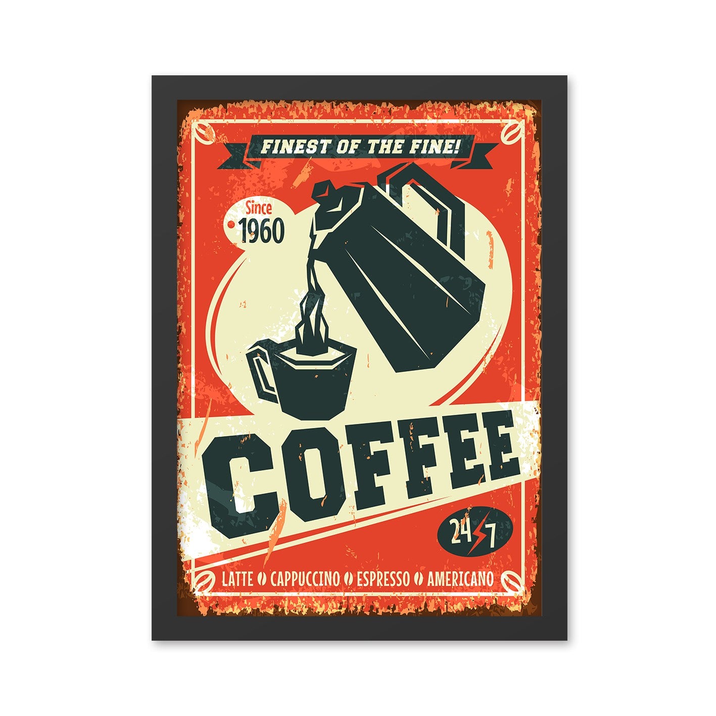 Quadro Decorativo Coffee 1960 35x45 cm – Multicor, MDF com Moldura em Poliestireno, Impressão UV, Pronto a Pendurar