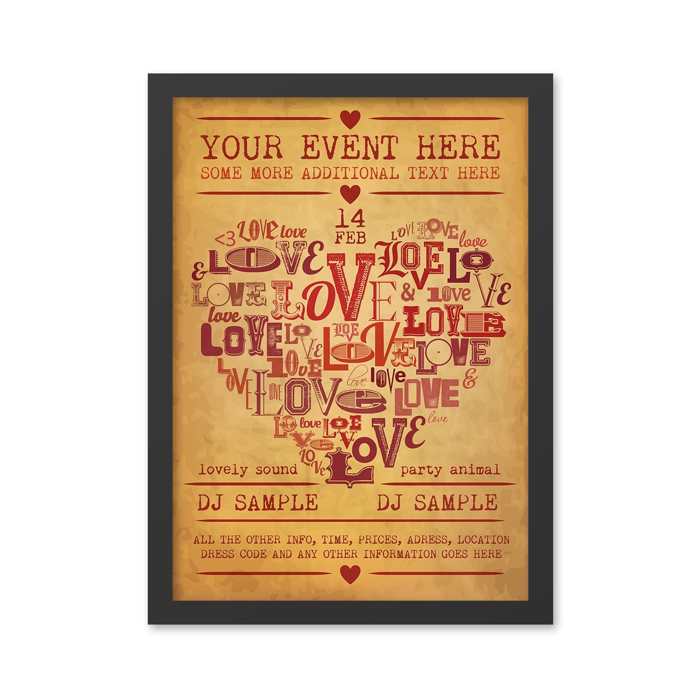 Quadro Decorativo Love 14 Feb 40x55 cm – Multicolor, Impressão UV em MDF com Moldura em Poliestireno