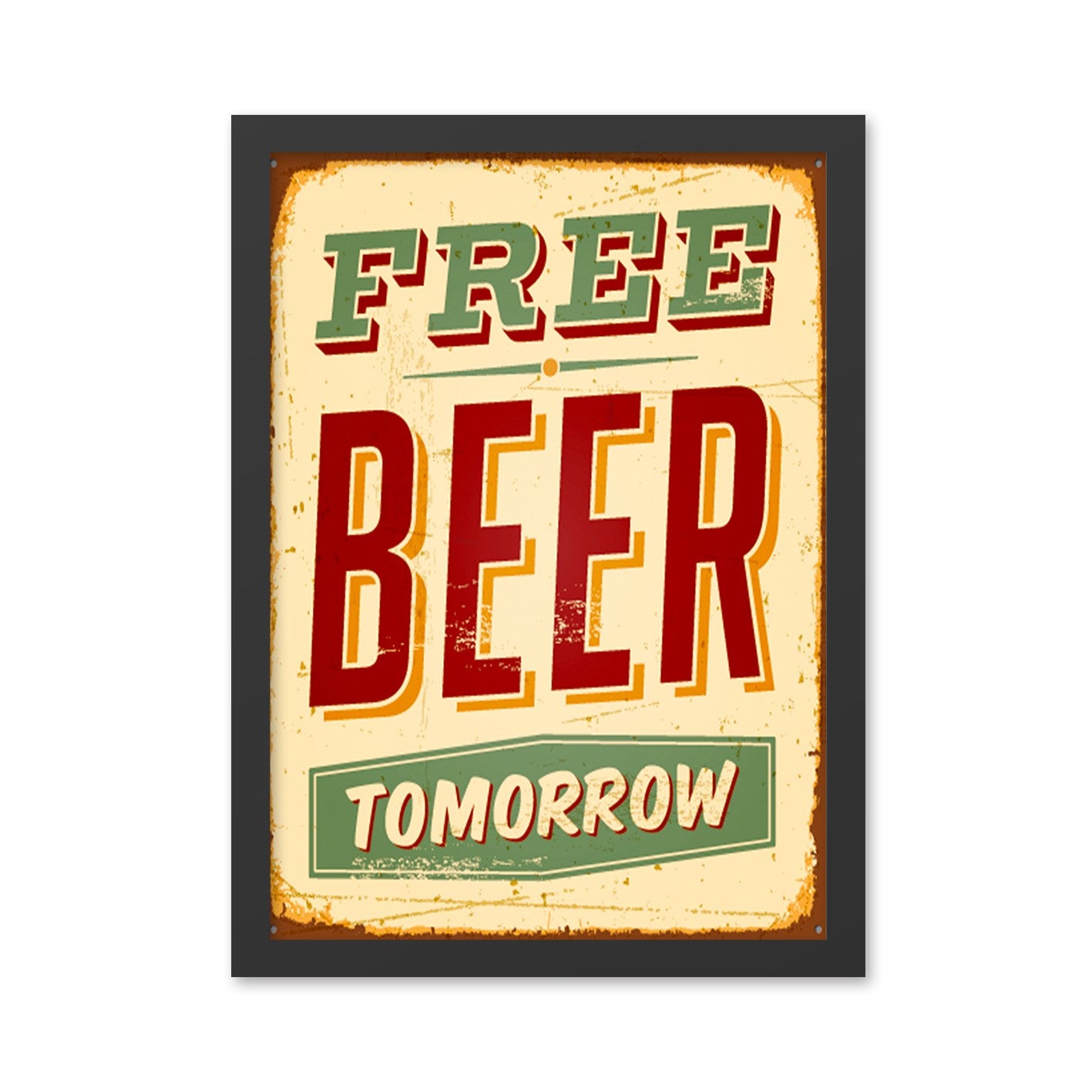 Quadro Decorativo "Free Beer" 40x55 cm – MDF, Moldura Poliestireno 2 cm, Impressão UV – Verde/Vermelho/Creme