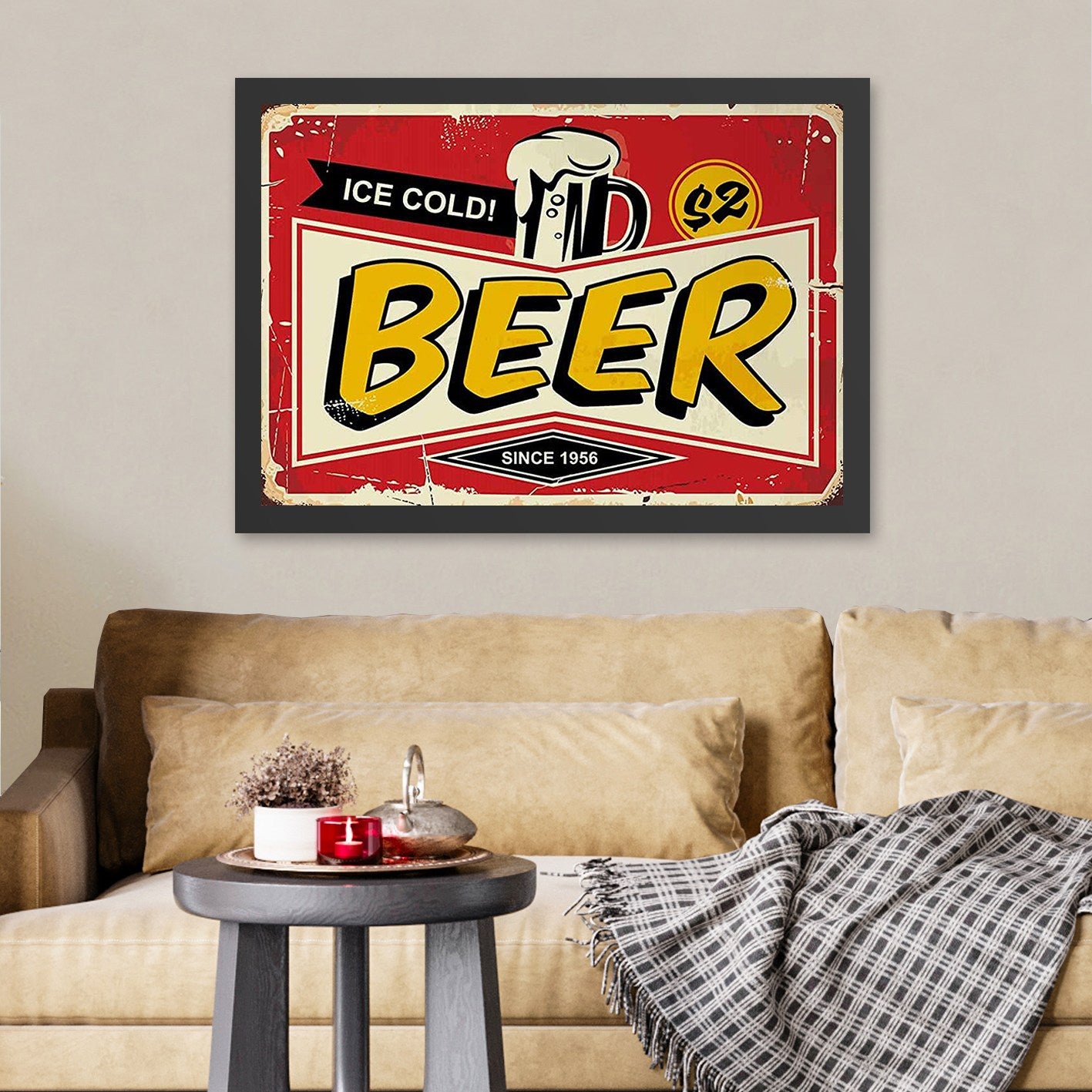 Quadro Decorativo "Ice Cold Beer 2" 35x45 cm — MDF com Moldura em Poliestireno 2 cm, Impressão UV, Pronto a Pendurar — Vermelho/Amarelo/Preto/Creme